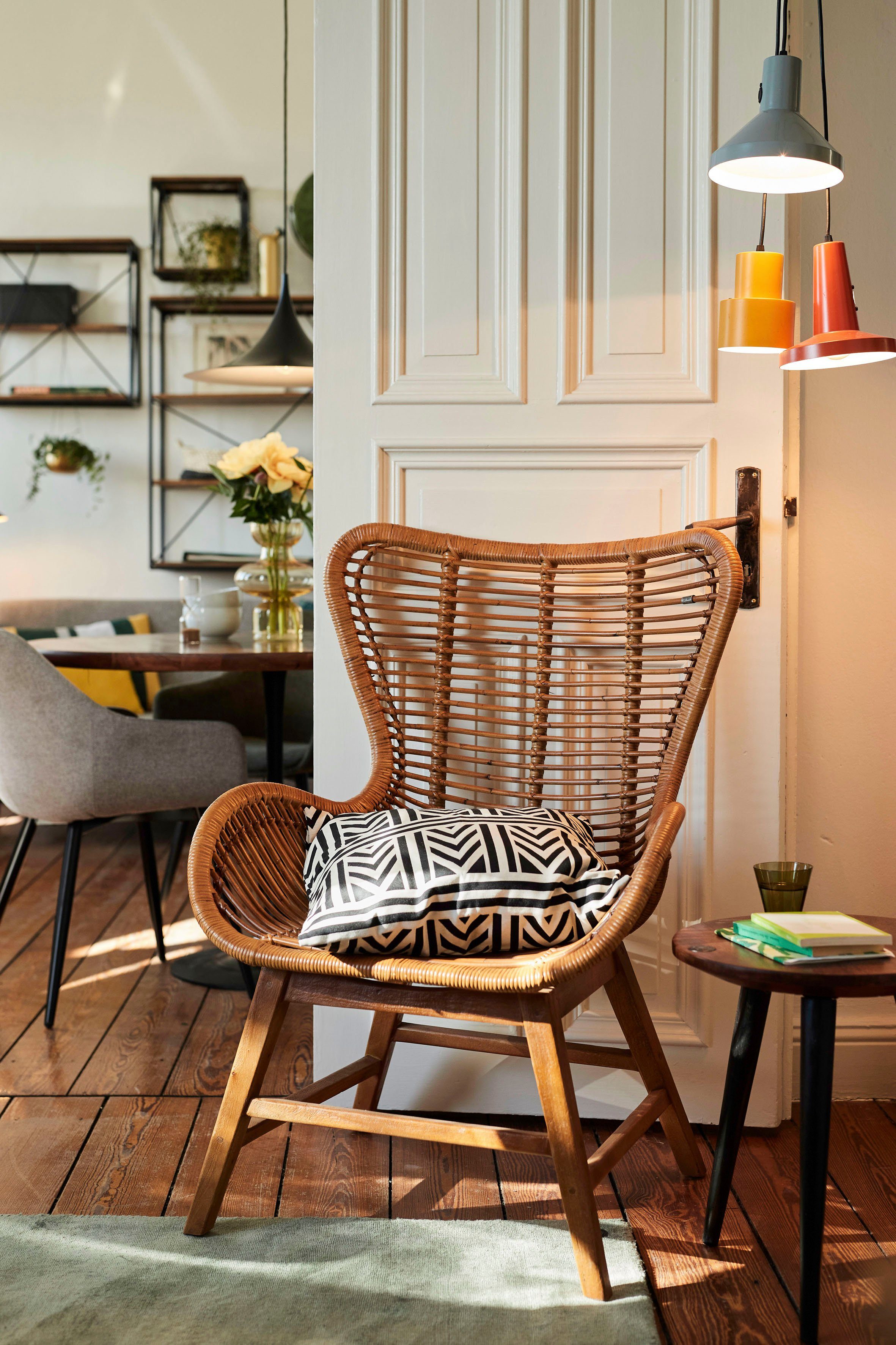 TOM TAILOR HOME Sessel T-RATTAN ARMCHAIR, Rattanarmlehnstuhl mit Teakholzgestell und organischer Form