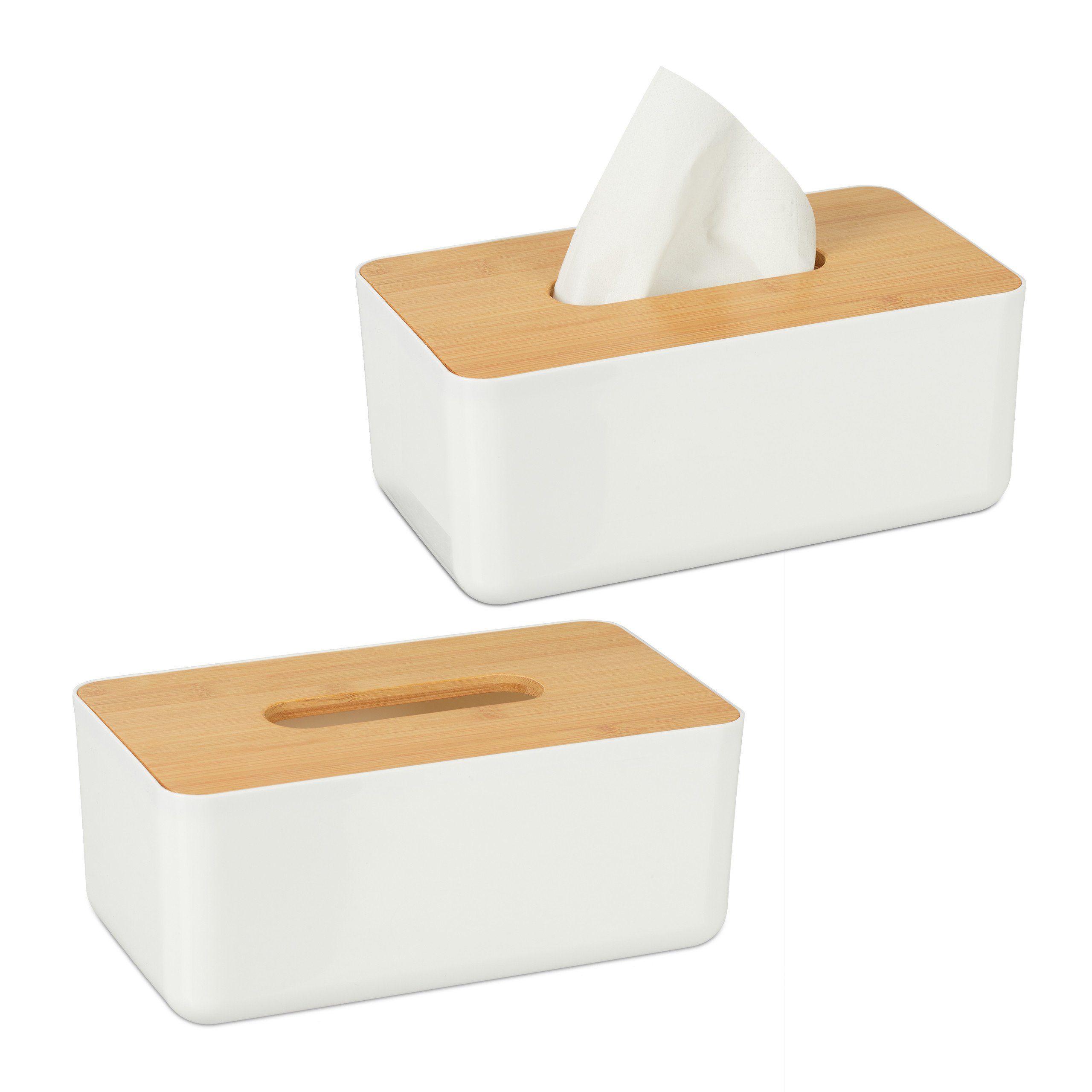 Papiertuchbox 2 x Tücherbox mit Bambus-Deckel