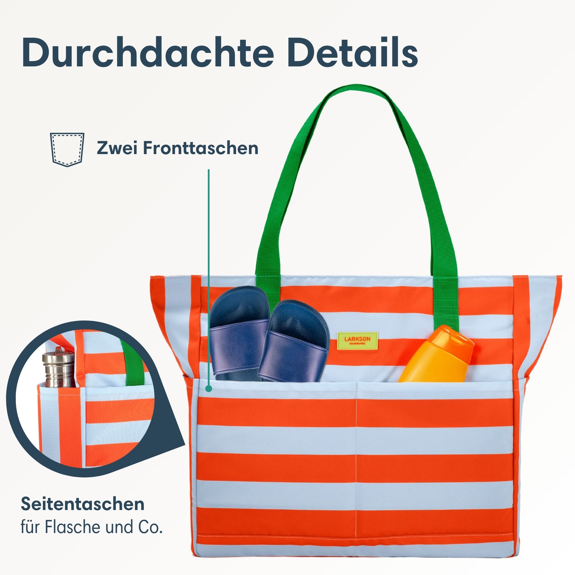 LARKSON Strandtasche Linn Strandtasche mit Reißverschluss (1-tlg), Große Beach Bag für Strand und Urlaub, Wasserabweisend
