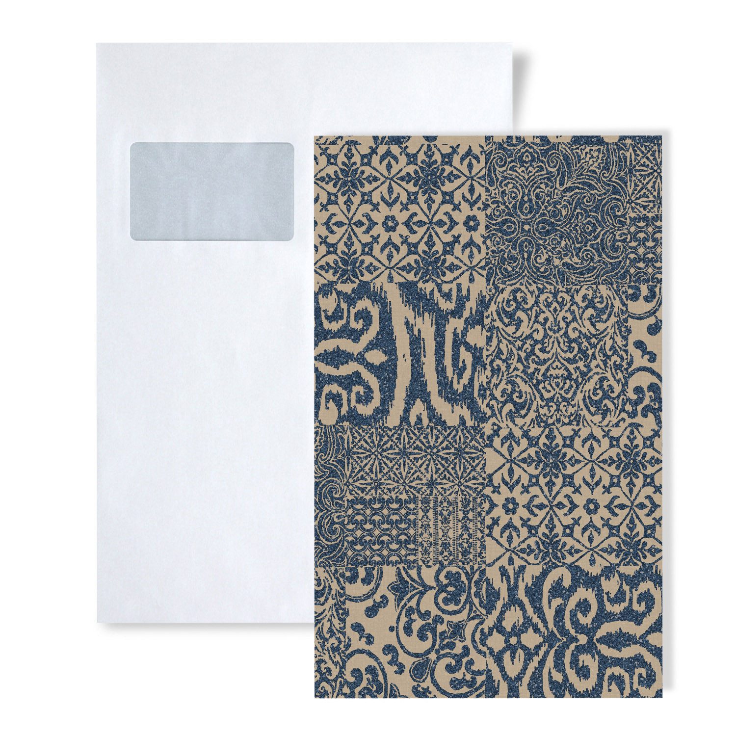 Profhome Prägetapete, glänzend, grafisch, ornamental, Barock-Style, (1 Musterblatt, ca. A5-A4), blau, beige