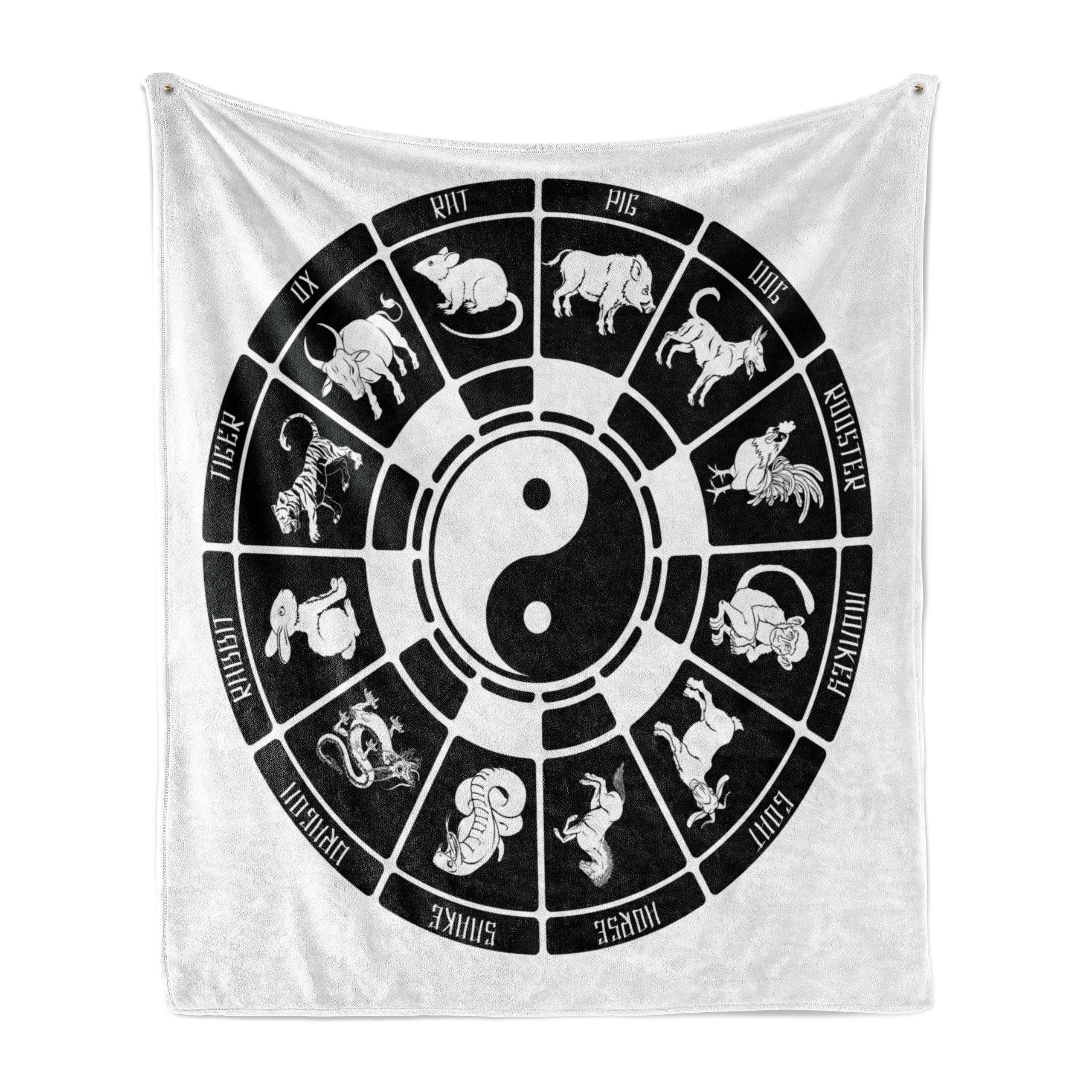 Wohndecke Gemütlicher Plüsch für den Innen- und Außenbereich, Abakuhaus, Tierkreis Chinesisches Horoskop-Rad
