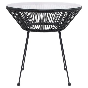 furnicato Gartentisch Garten-Esstisch Schwarz Ø70x74 cm Rattan und Glas