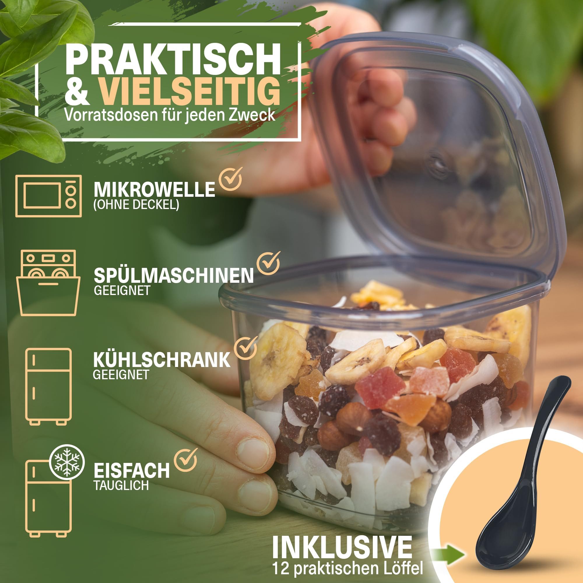 Viwares Vorratsdose Vorratsdosen Mix Eckig - SERIE PEGGY, Polypropylen, (Mix Eckig, 36-tlg., Set) – Bild 3 von 5