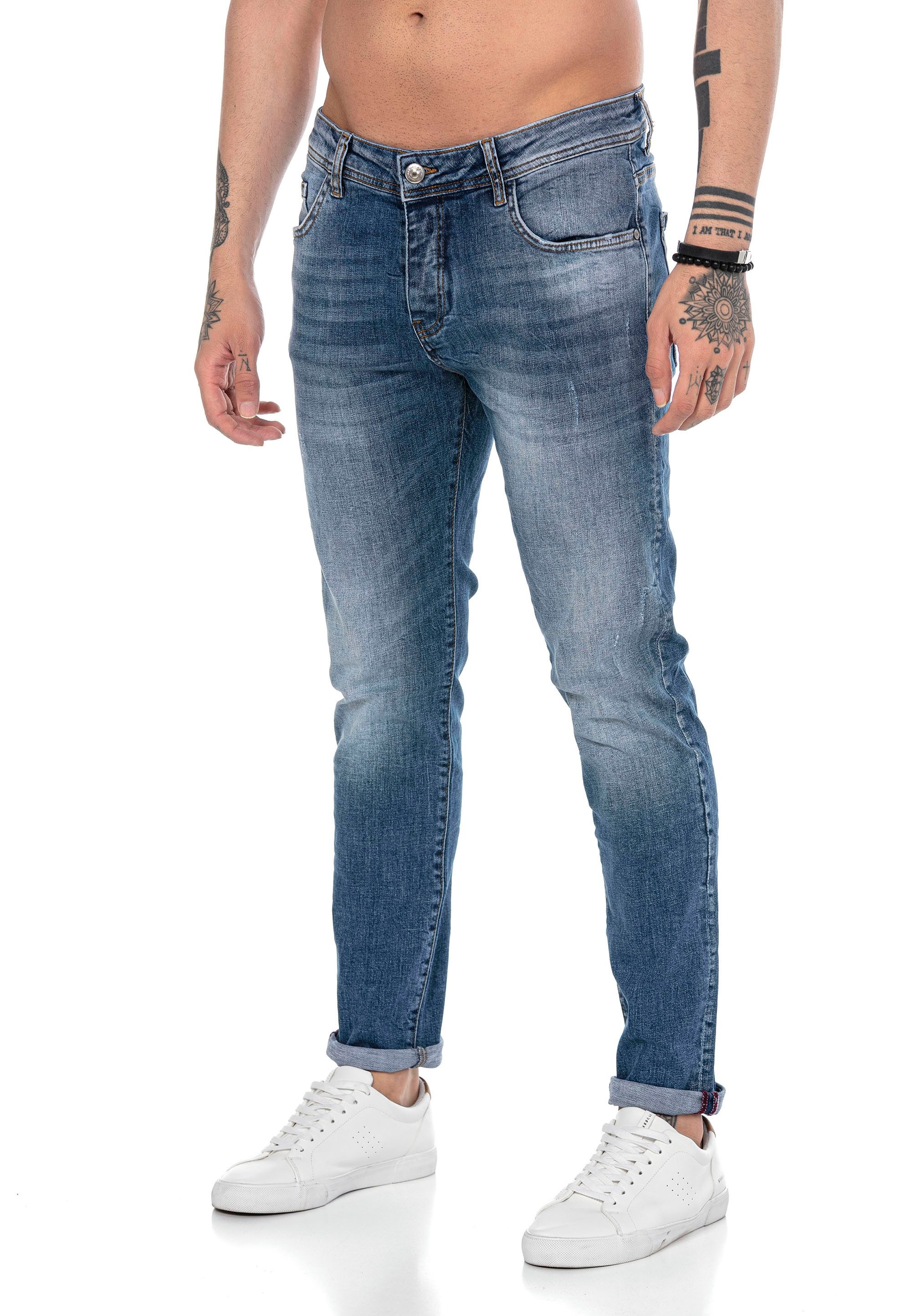 Straight-Jeans im Used Look mit modischen Details für Alltag und Freizeit