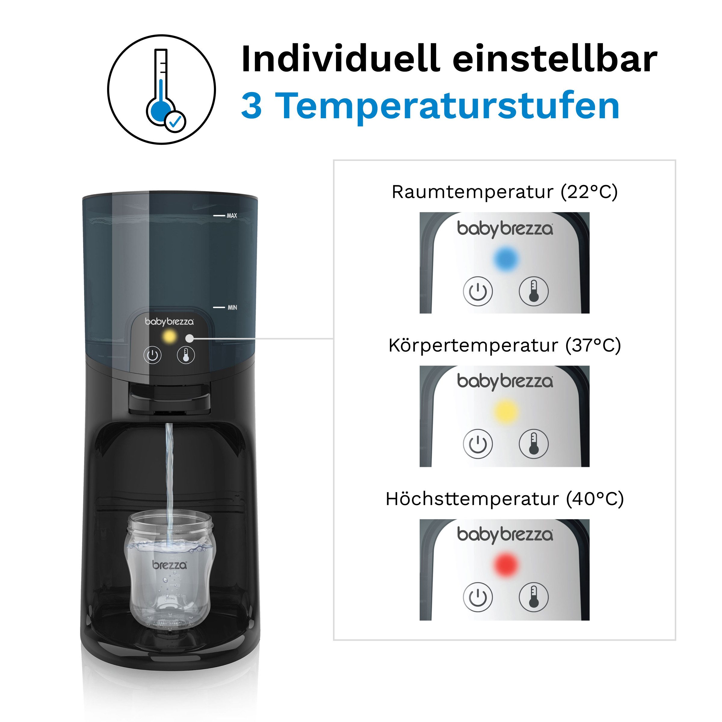 Baby Brezza Babyflaschenwärmer Wasserwärmer für Babynahrung mit 3 Temperaturstufen & Schnellfunktion, Sofort warmes Wasser mit 3 Temperaturstufen – ideal für Fläschchen