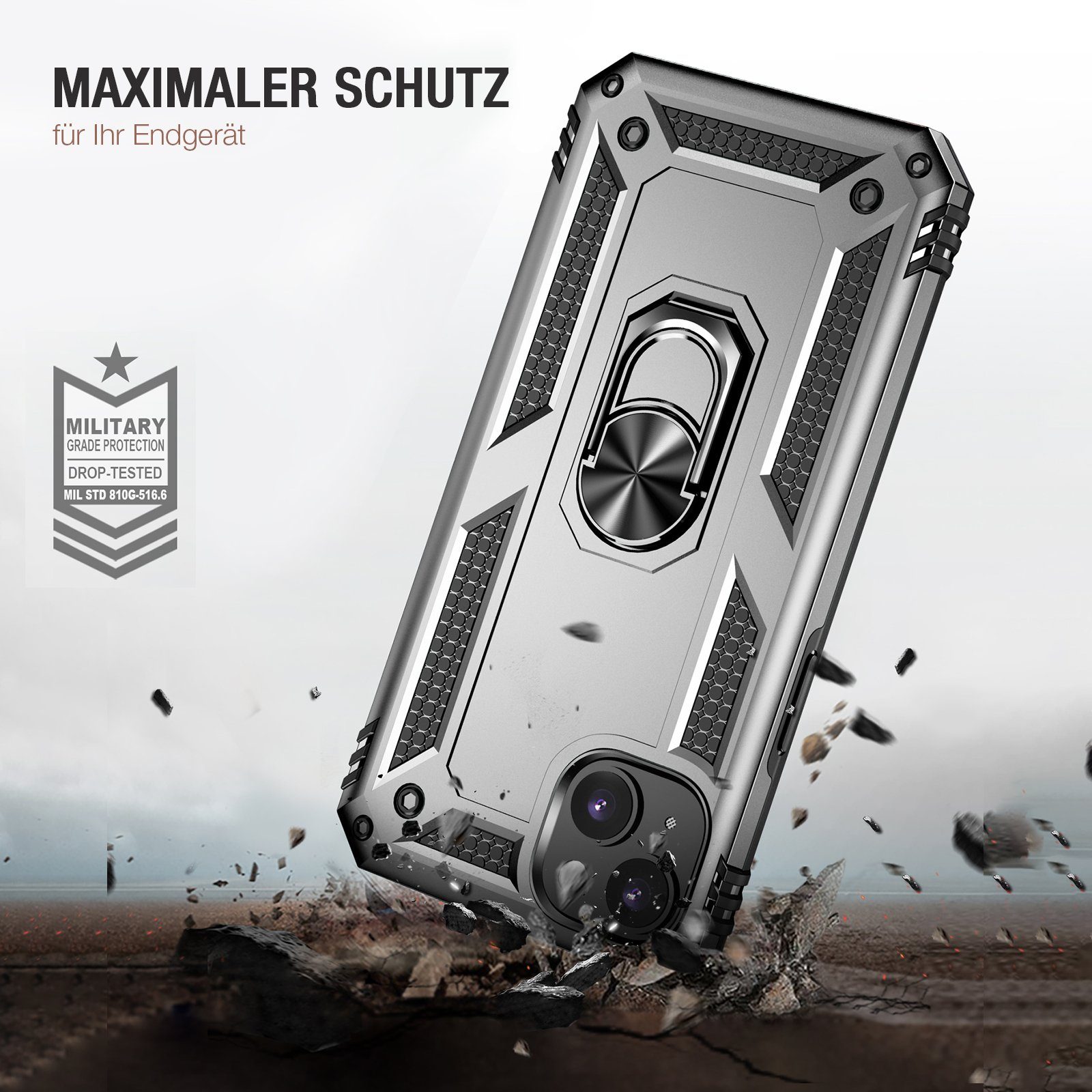 Tec-Expert Handyhülle Outdoor Cover Hülle für Apple iPhone 13 6.1 Zoll, 6.1, Premium Hülle aus verstärktem Polycarbonat