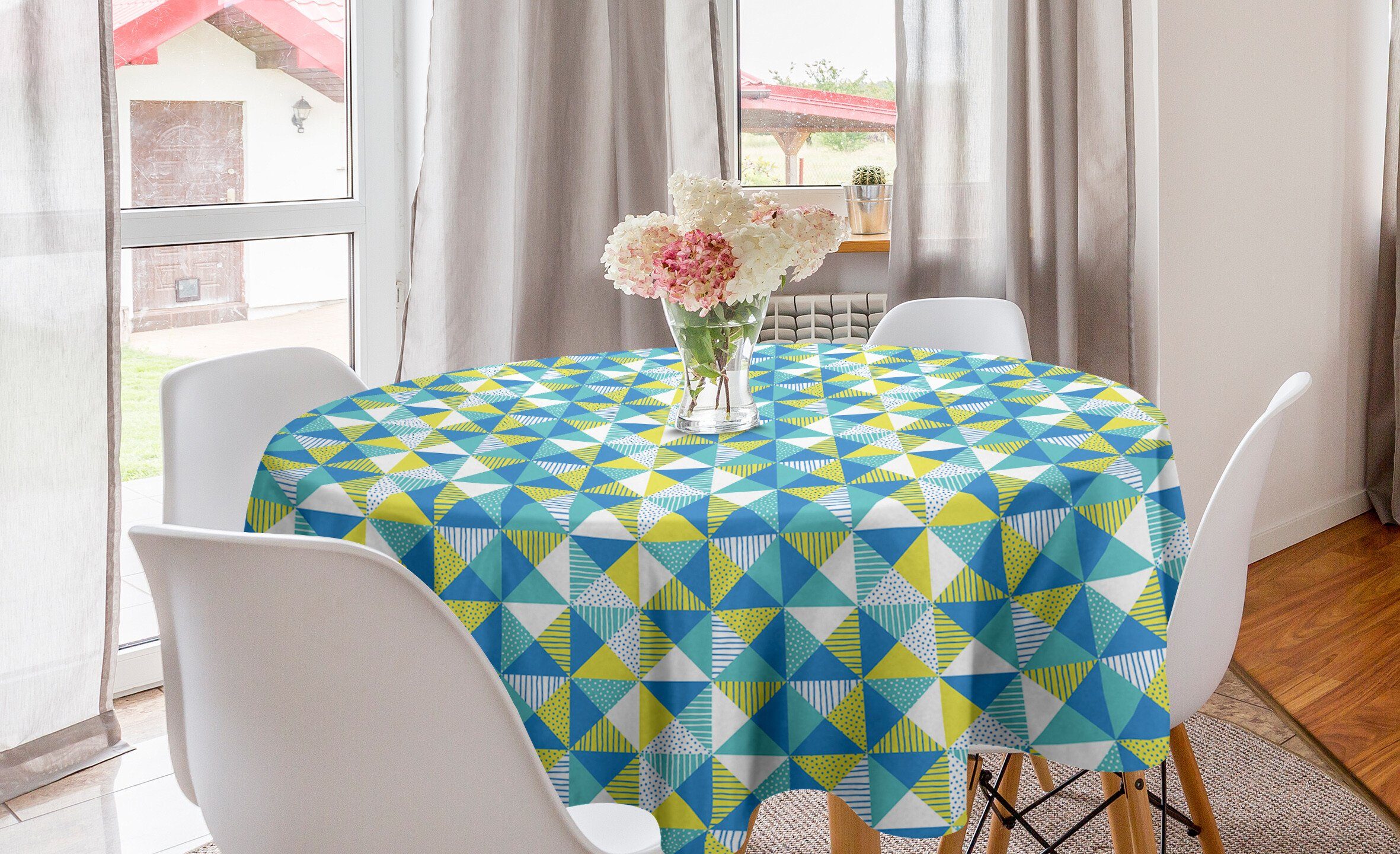 Quadrate Dekoration, Dots Esszimmer Tischdecke Geometrisch Abdeckung für Kreis Abakuhaus Abstrakt: Küche Tischdecke
