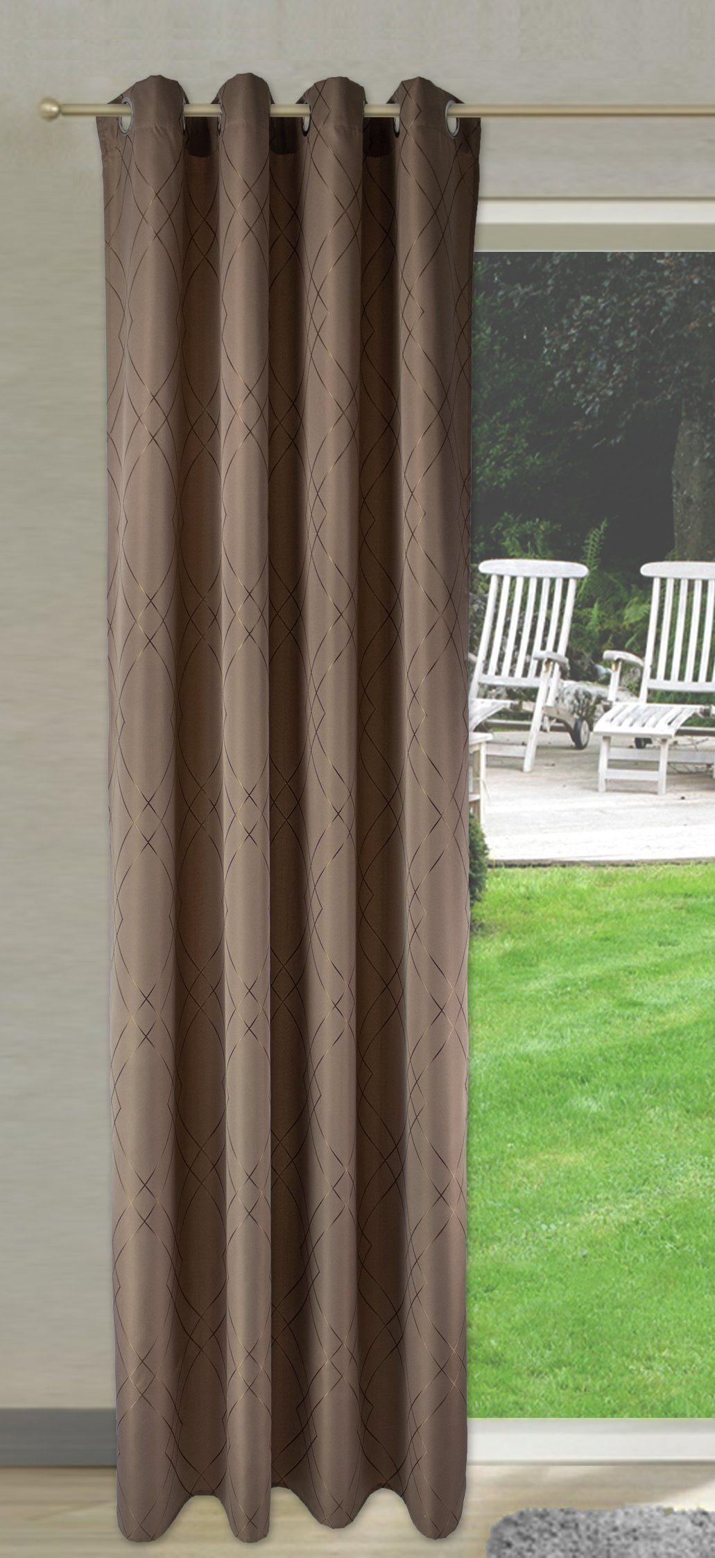EXPERIENCE Vorhang Ösenschal Seitenschal Vorhang 2519 140x245 cm Braun Grau Uni Blickdicht Ösenvorhang (1 St), Ösen, blickdicht, Jacquard, mit 8 Ösen – Bild 2 von 4
