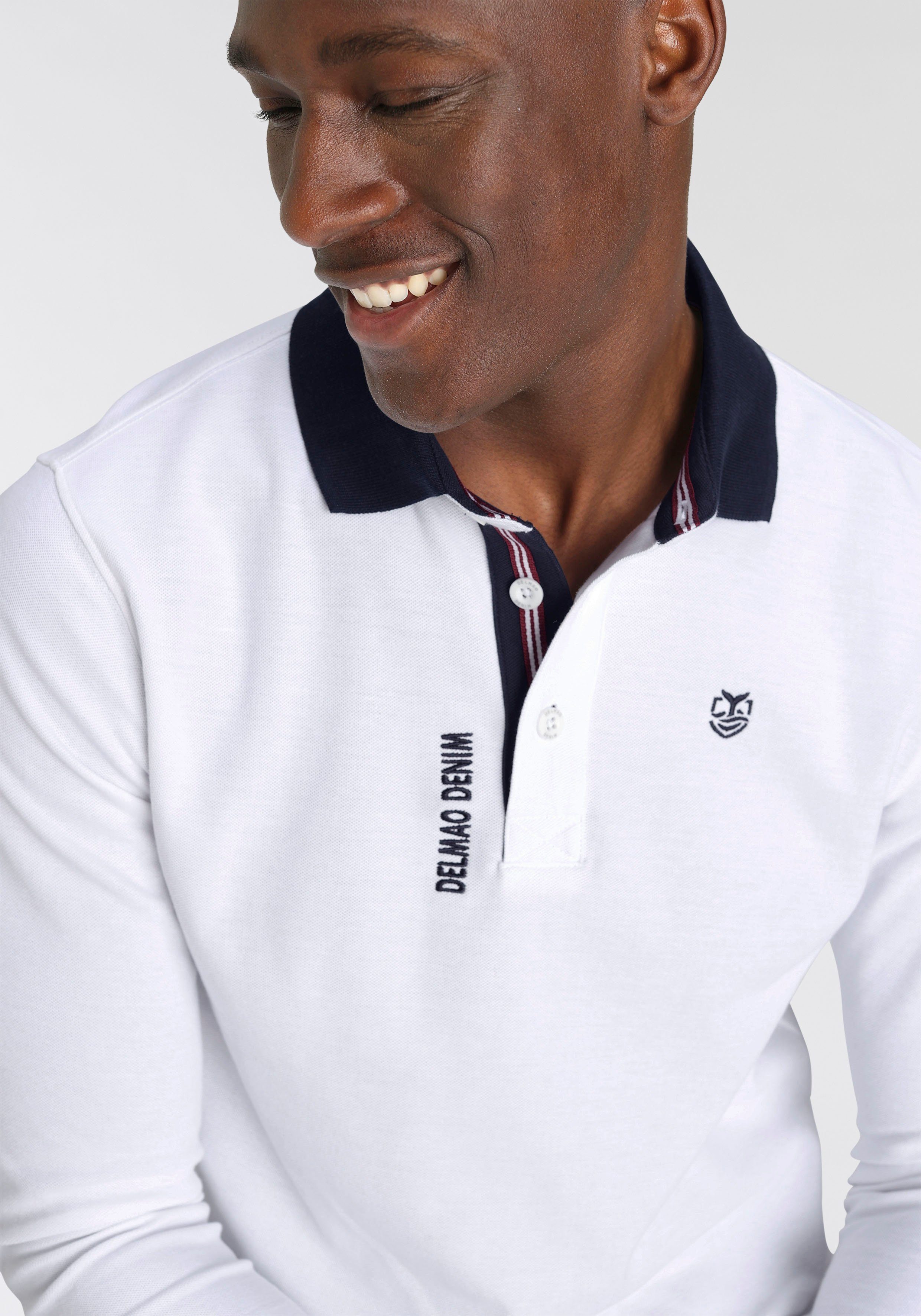 DELMAO Langarm-Poloshirt Langarm, aus atmungsaktivem Piqué-Stoff, Polokragen