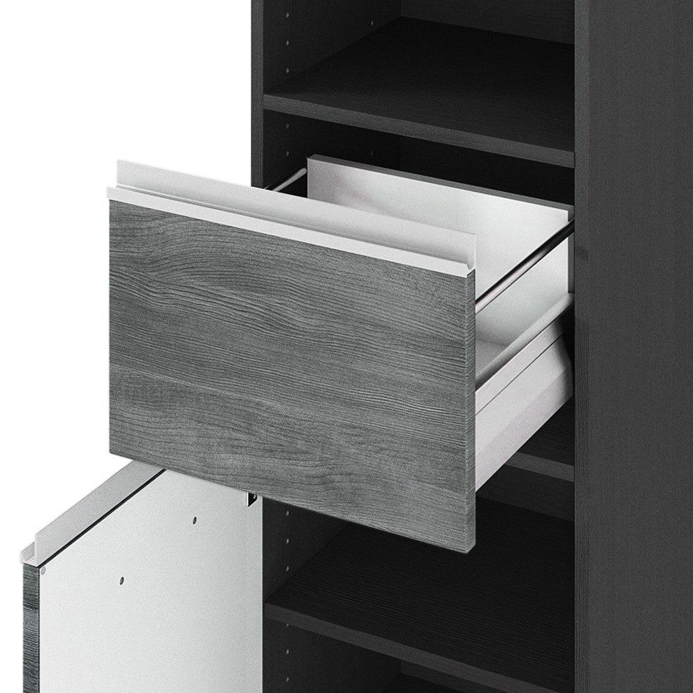 Lomadox Seitenschrank APIA-03 Eiche rauchsilber mit 2 gedämpften Türen 40/180/35 cm