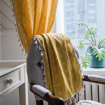 Vorhang Vorhang Vorhang gelb geometrische Quaste kleines Fenster, AUKUU, Küchenvorhang halbschattig Erkerfenster EinzelstückEinteiliges