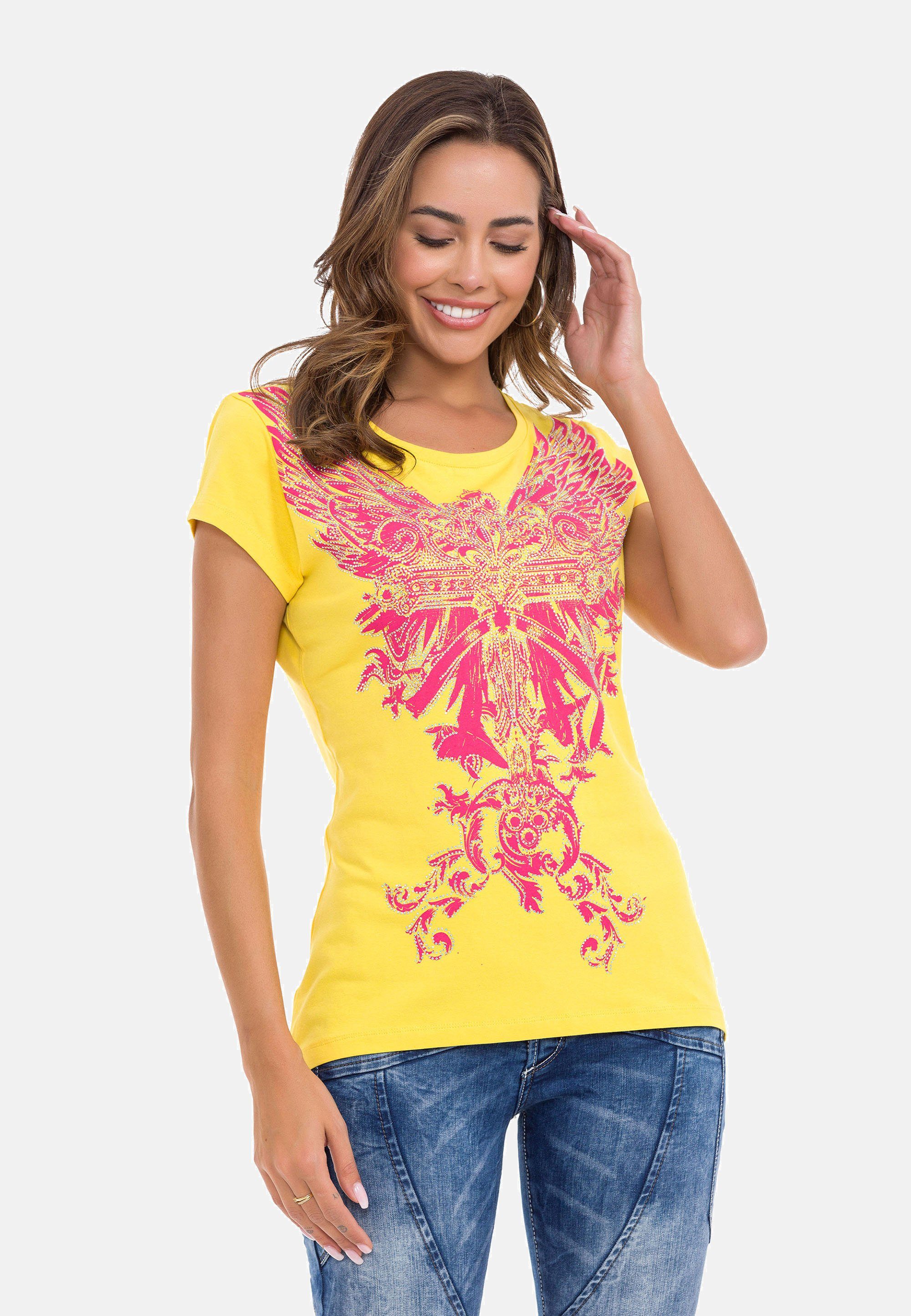 Cipo & pink-gelb Frontprint mit modischem T-Shirt Baxx