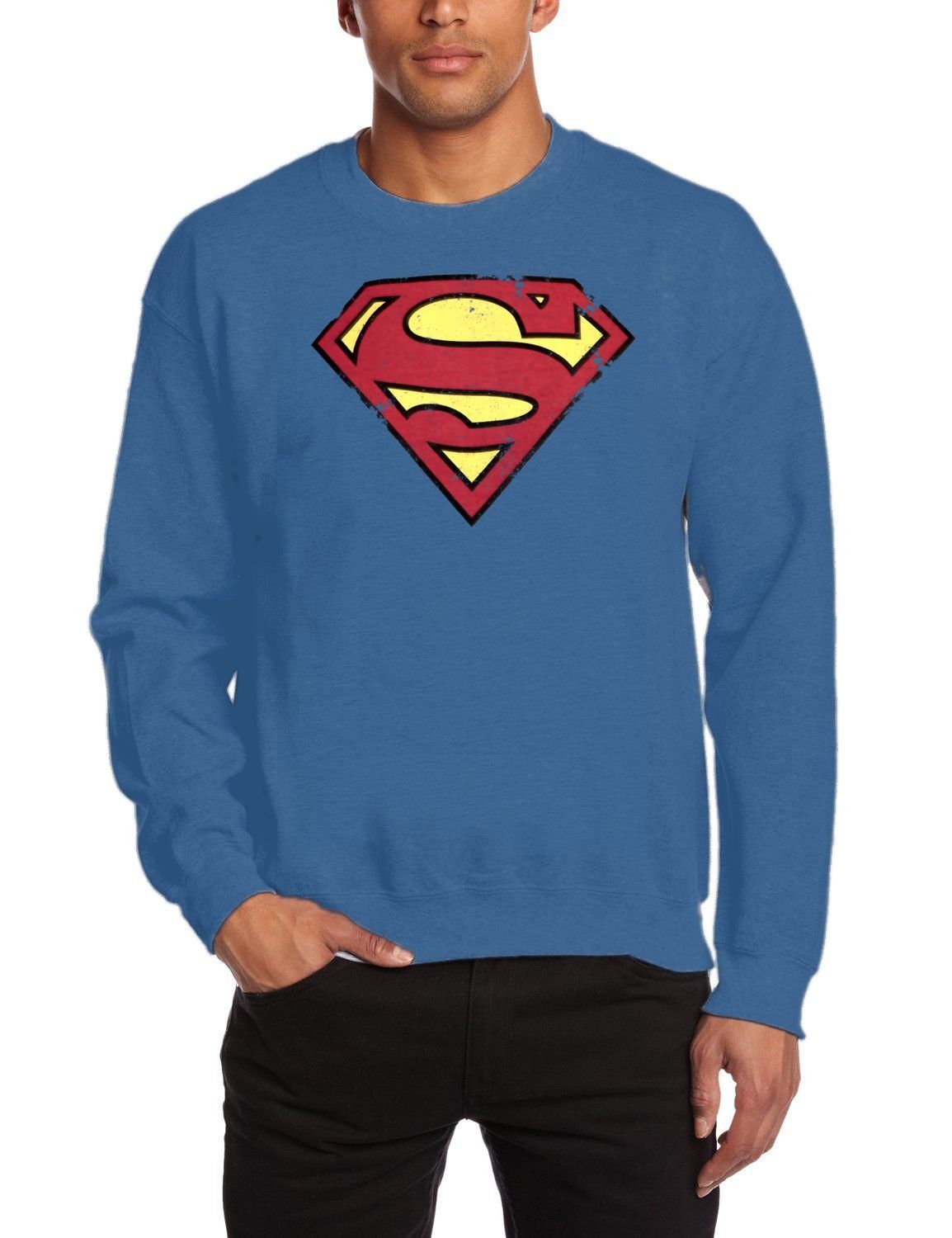 Logo Sweatshirt + Pullover Superman Pulli blau neck denim Jugendliche Erwachsene SWEATSHIRT crew SUPERMAN