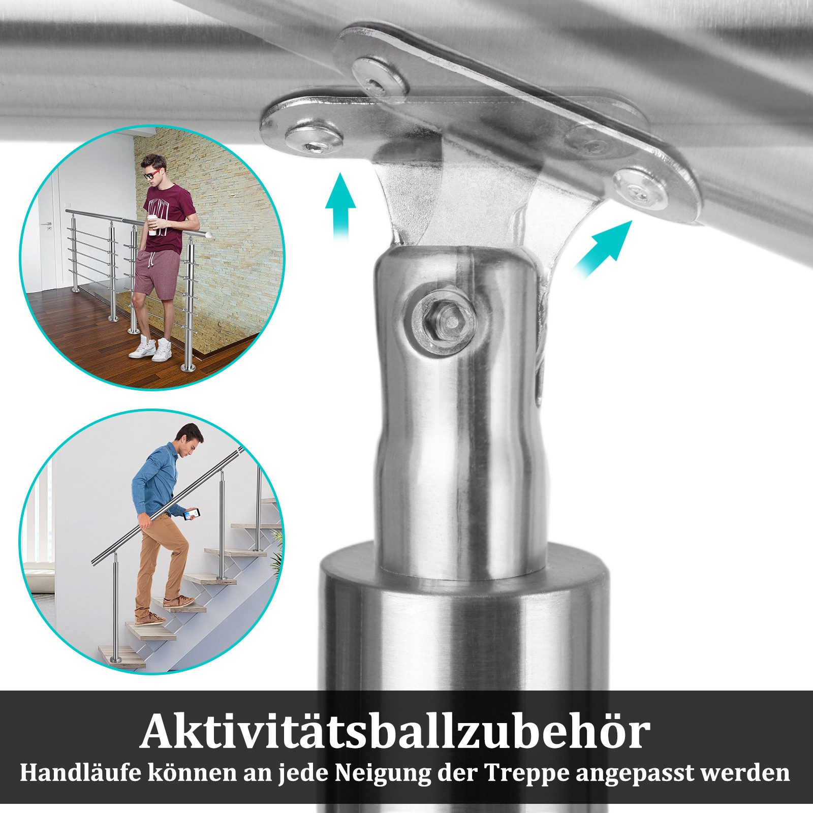 FIVMEN Treppengeländer Handlauf Edelstahl Geländer mit 2 Pfosten Brüstungsgeländer, 100 cm Länge, 0-tlg., für Treppen, Brüstung, Balkon – Bild 5 von 5