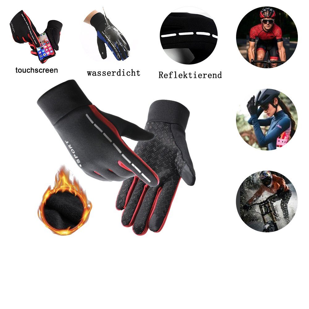 Fleecehandschuhe Warm Winterhandschuhe Touchscreen für Herren Laufen, Reflektierend Wasserfest Damen Outdoor mit Sporthandschuhe LAPA (Paar) HOME Rot Fahrradhandschuhe Rutschfest
