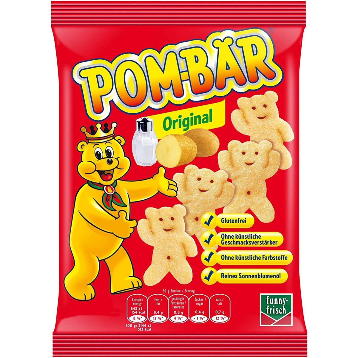 funny-frisch Knabberei, Funny Frisch Pom Bären Original gesalzene Chips 30g 12er Pack