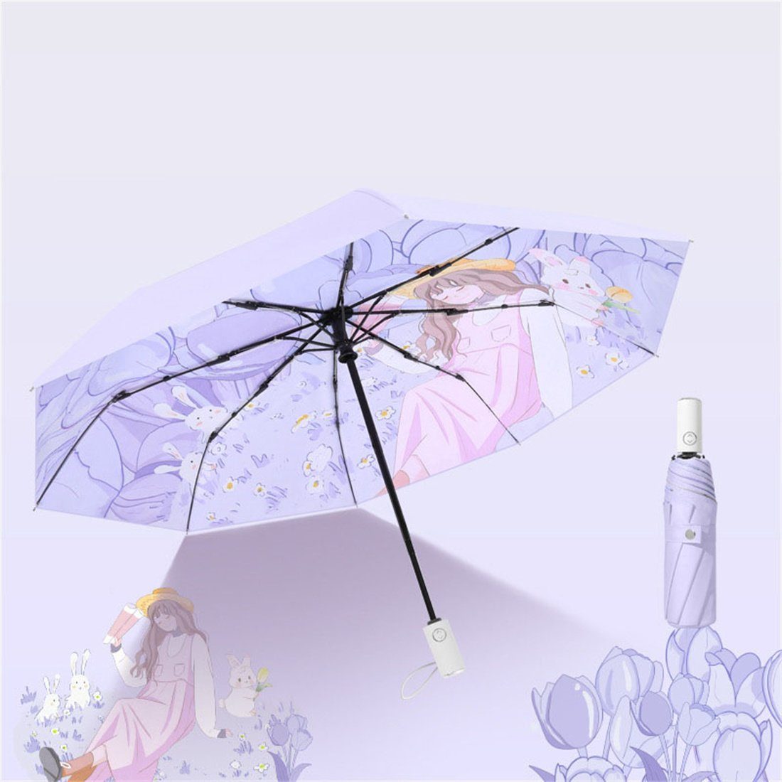 automatischer Taschenregenschirm DÖRÖY tragbarer Regenschirm,regenfest,winddicht Lila UV-Faltschirm,