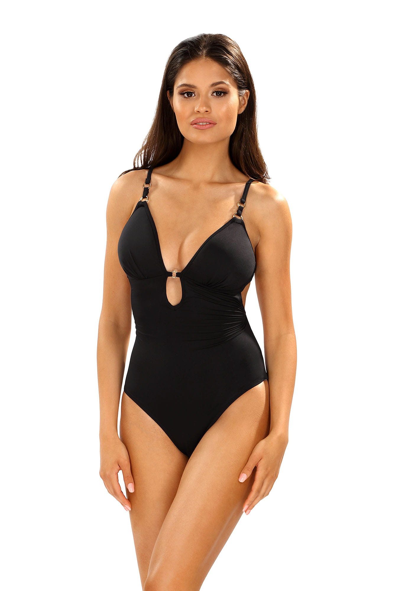 Lorin Monokini Einteiliger schwarzer Damen Badeanzug mit gepolsterten Cups und hinter