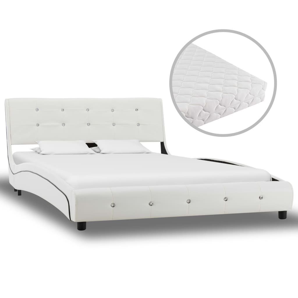 vidaXL Bett Bett mit Matratze Weiß Kunstleder 120 × 200 cm