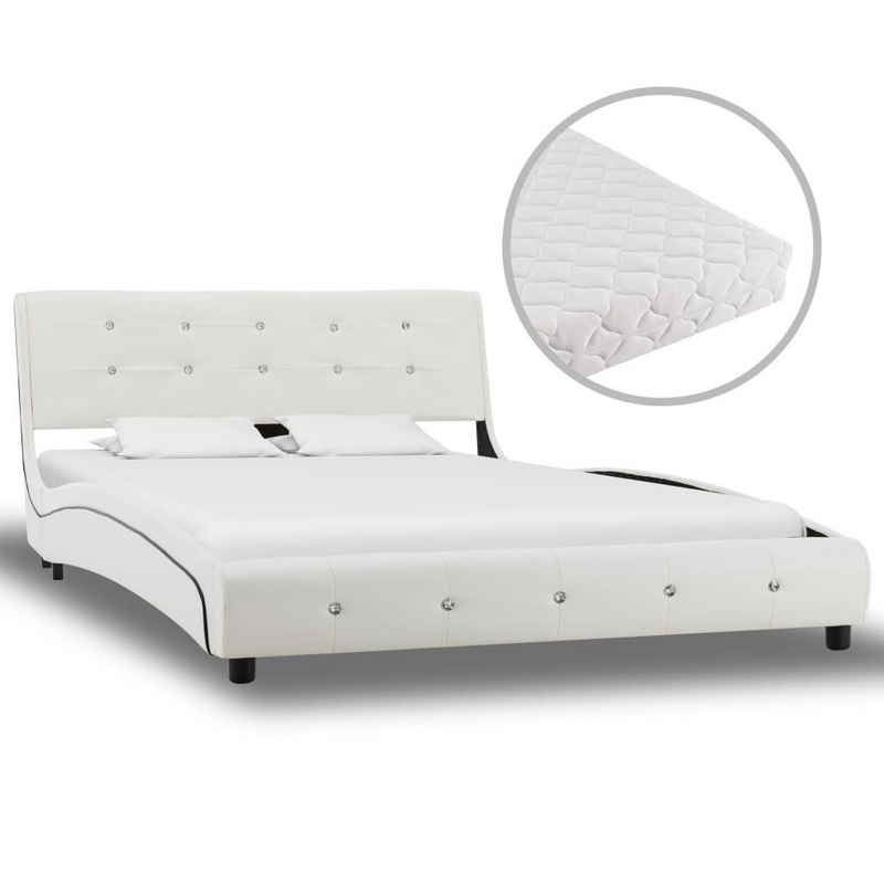 vidaXL Bett Bett mit Matratze Weiß Kunstleder 120 × 200 cm