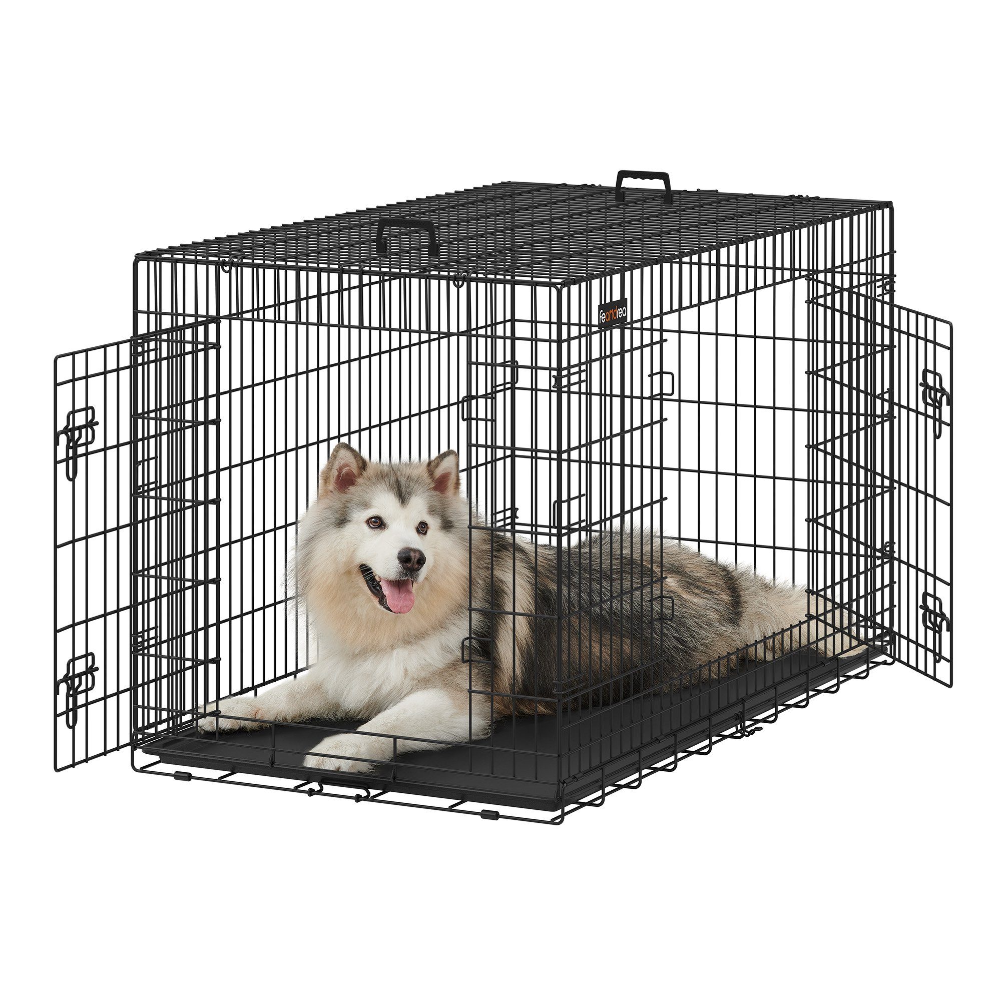 FEANDREA Tiertransportbox, S-XXXL, klappbar Doppeltüren mit Doppelschlössern