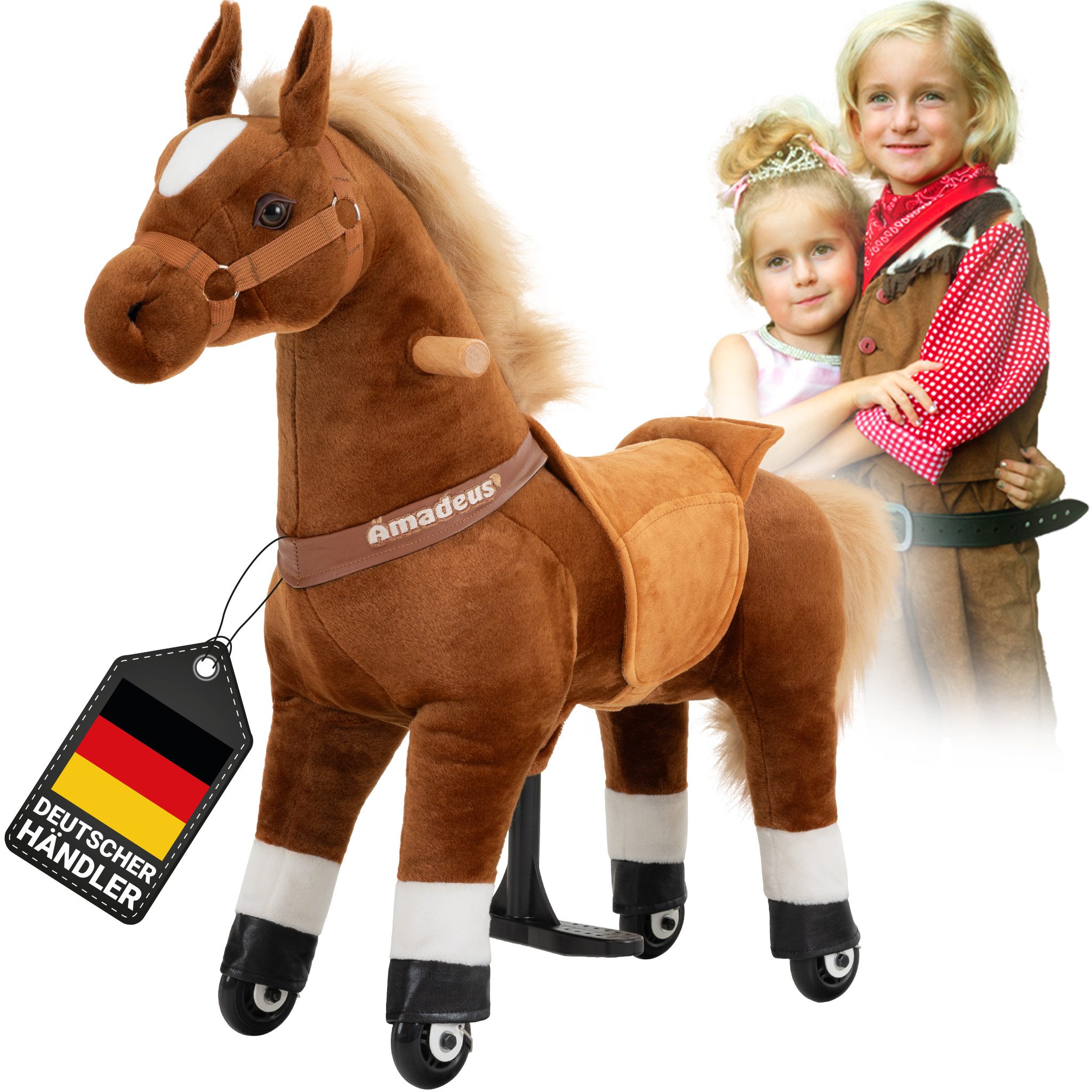 miweba Reitpferd Pony Amadeus Large, Spielpferd, ab 5 Jahren, integrierte Lenkung