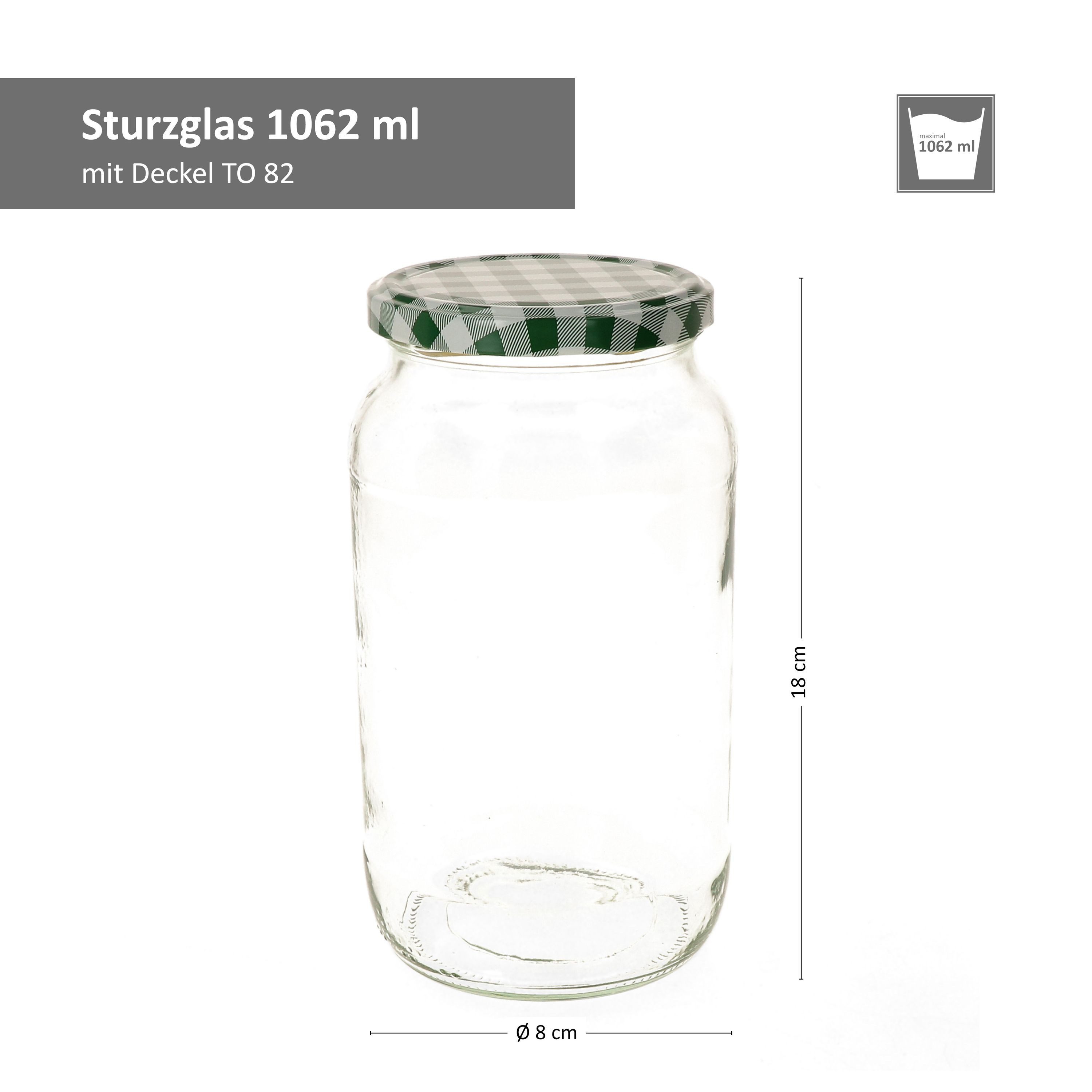 MamboCat Einmachglas 6er Set Rundglas 1062 ml To 82 grün karierter Deckel incl. Rezeptheft, Glas