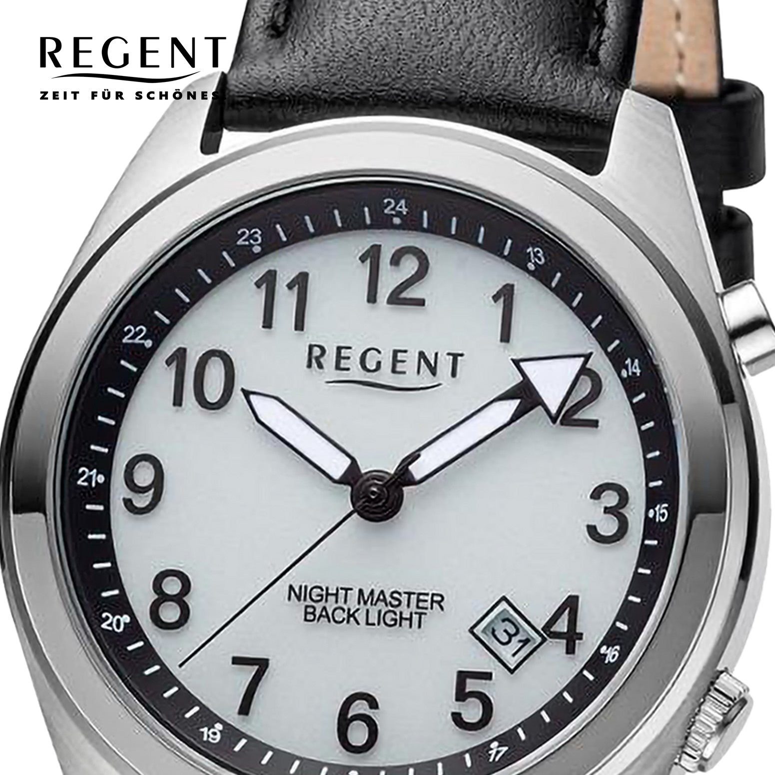 Herren Regent (ca. Armbanduhr Lederarmband groß Herren Quarzuhr rund, Regent extra Armbanduhr Analog, 37,6mm),