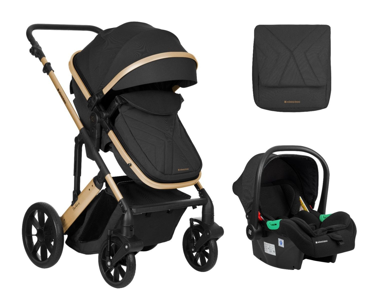 Kikkaboo Kombi-Kinderwagen Kinderwagen Darling 3 in 1, Sportsitz Tragetasche Autositz Wickeltasche