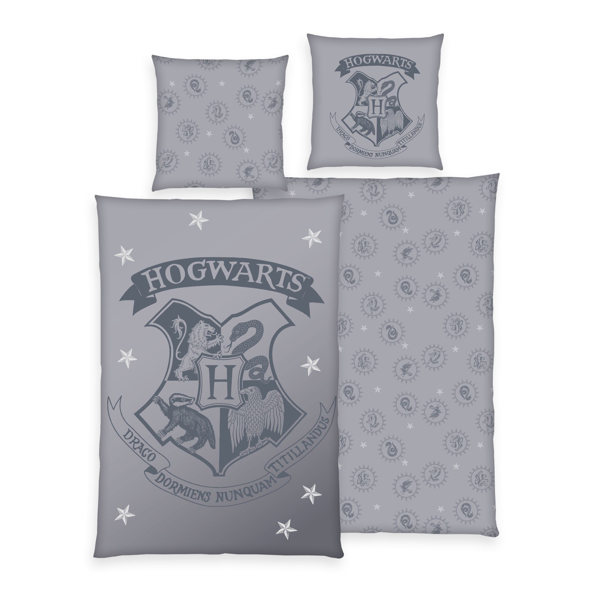 Stoffschmiede Kinderbettwäsche - Harry Potter – Mystical Gray - 135x200cm + 80x80cm, 100% Baumwolle