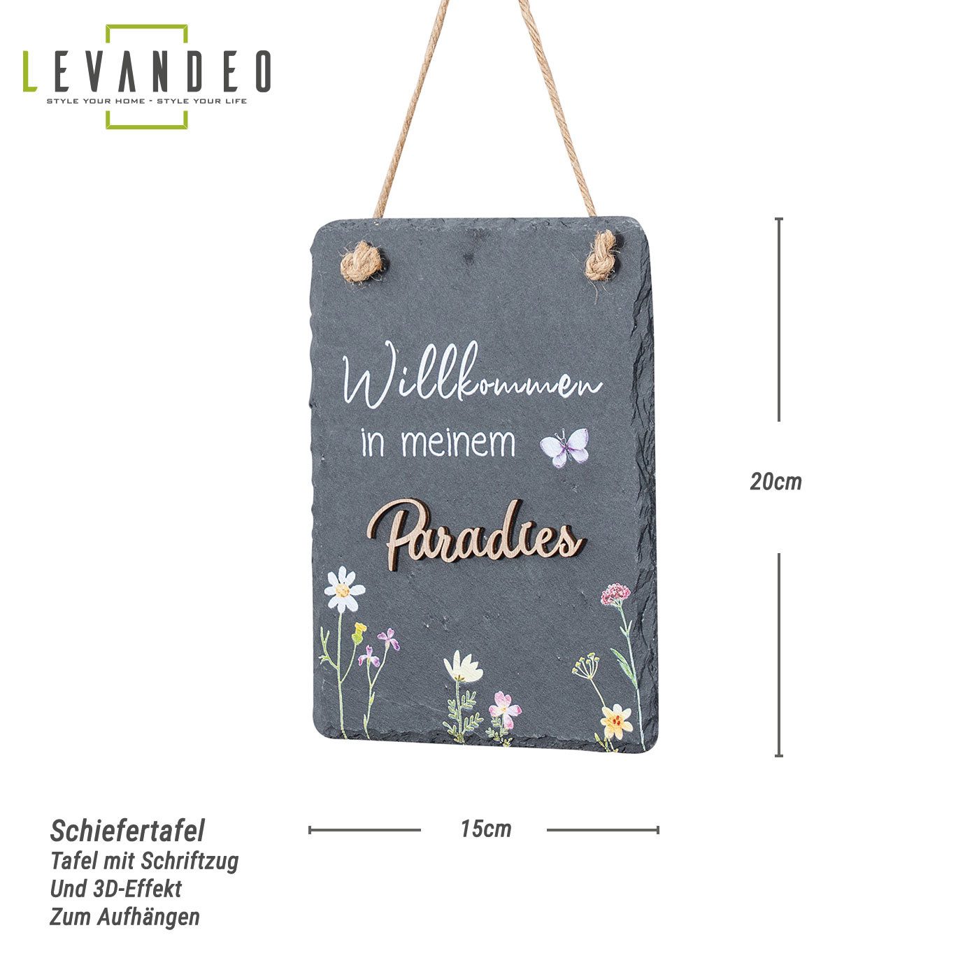 Levandeo® Wandbild, Schiefertafel Willkommen 15x20cm Paradies günstig online kaufen