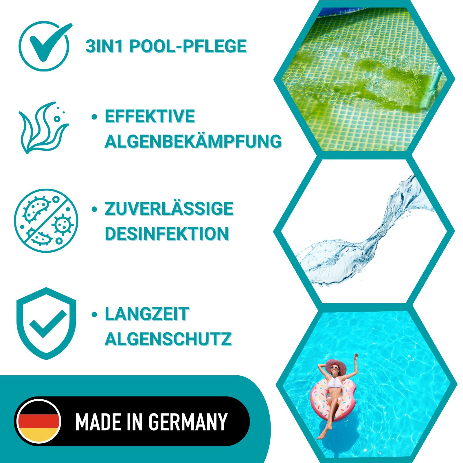 HOTREGA® Poolpflege Pool-Pflege 3in1 Konzentrat 2 L, Desinfektion, Algenentferner, (Kein Set) – Bild 5 von 5