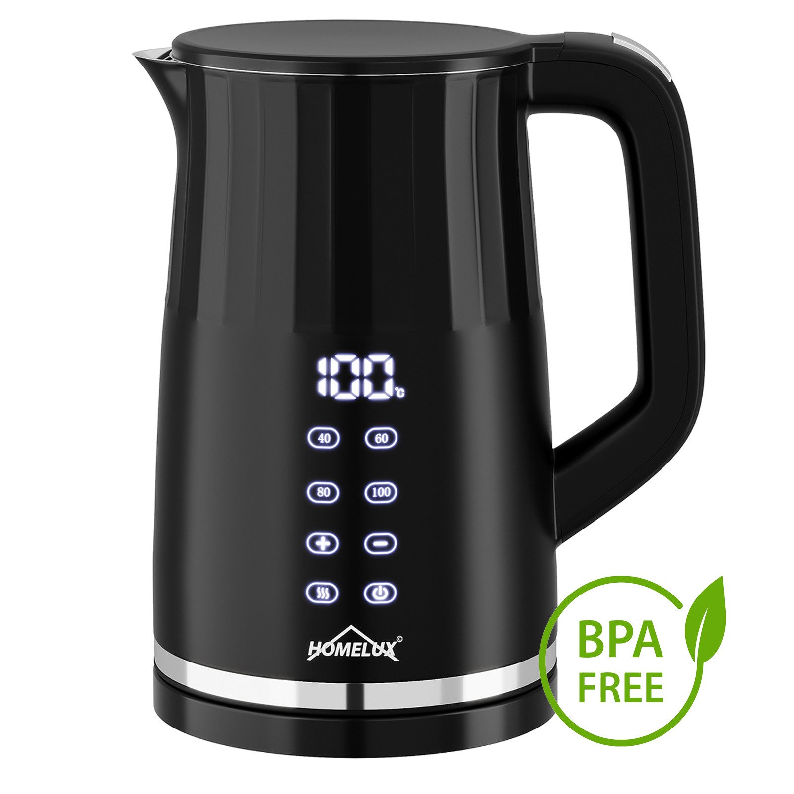 HOMELUX Wasserkocher Edelstahl 1.7L Temperatureinstellung Warmhaltefunktion, Doppelwand, 1.7 l, 2200 W, Großes Display mit Temperaturvorwahl 2Std Isolierung BPA-Frei