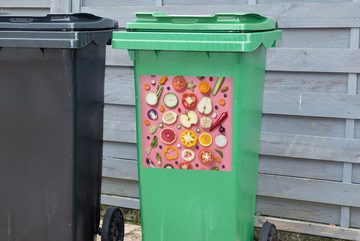 MuchoWow Wandsticker Gemüse - Obst - Rosa (1 St), Mülleimer-aufkleber, Mülltonne, Sticker, Container, Abfalbehälter