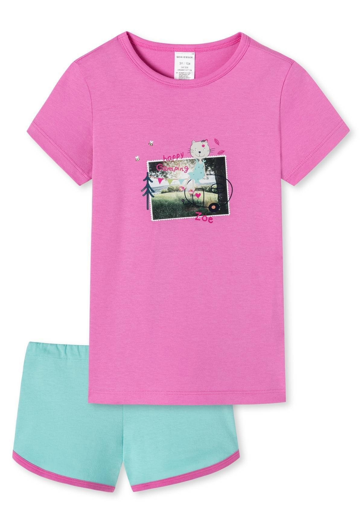 Foto-Motiv - Pyjama Schlafanzug kurzarm, Mädchen Schiesser Kinder, Pink/Türkis