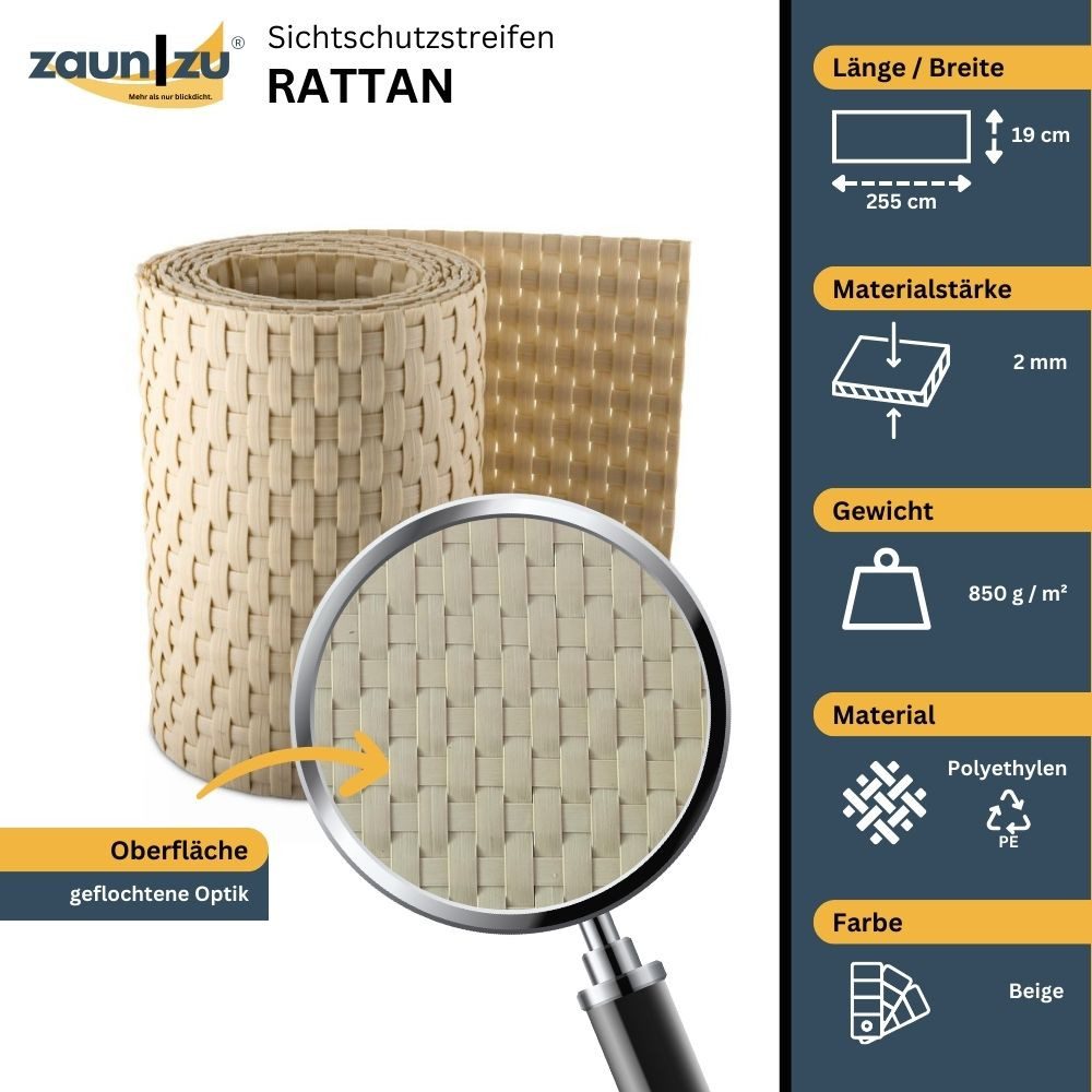 zaunzu Sichtschutzstreifen Rattan Einzelstreifen für Doppelstabmatten günstig online kaufen