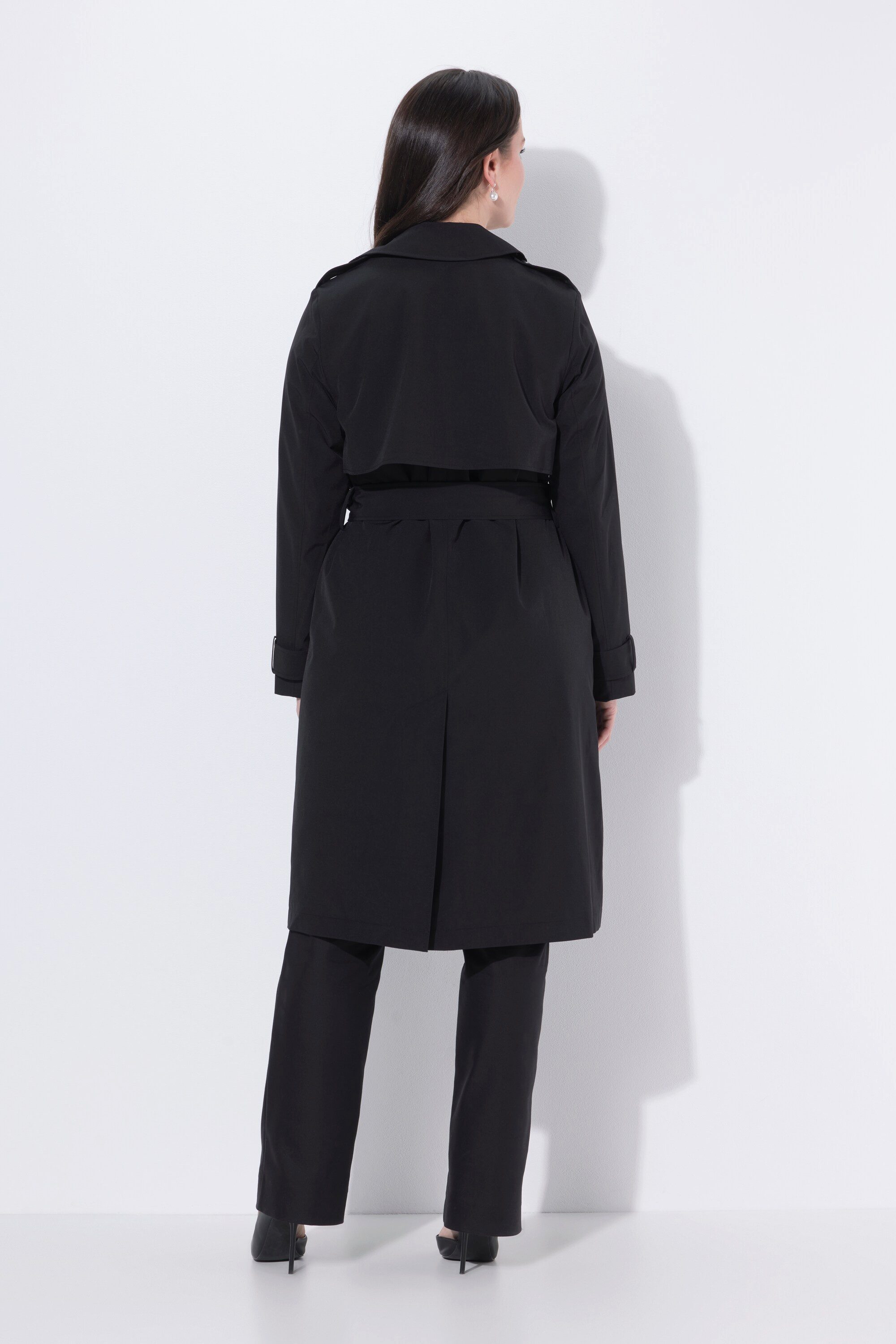 Ulla Popken Wintermantel Trenchcoat A-Linie Hemdkragen Gürtel Satinfutter