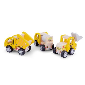 New Classic Toys® Spielzeug-Traktor Baufahrzeuge aus Holz 3 Fahrzeuge Betonmischer Radlader und LKW-Kipper