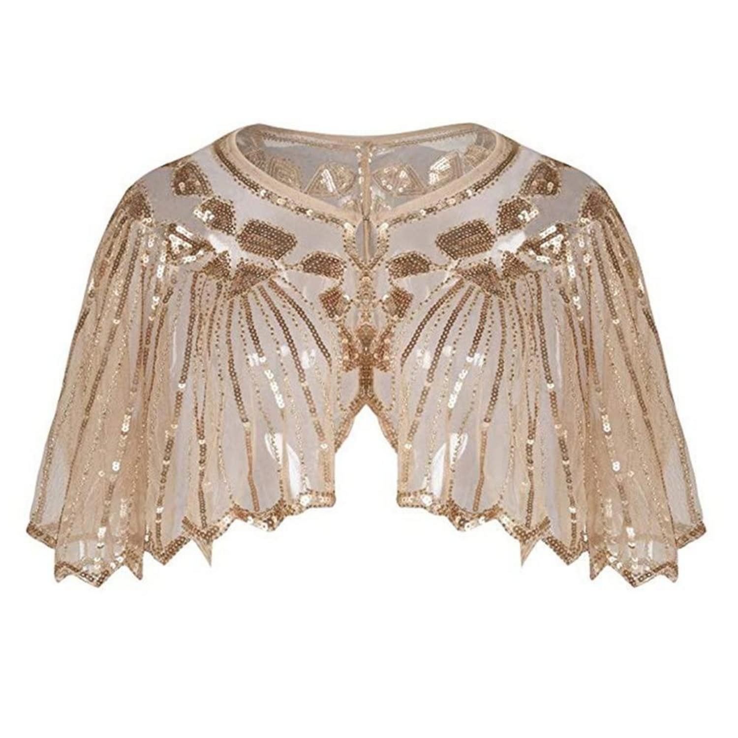 LuxusKollektion Modeschal Schal Pailletten Perlen 1920er Retro Gold, (1-St)