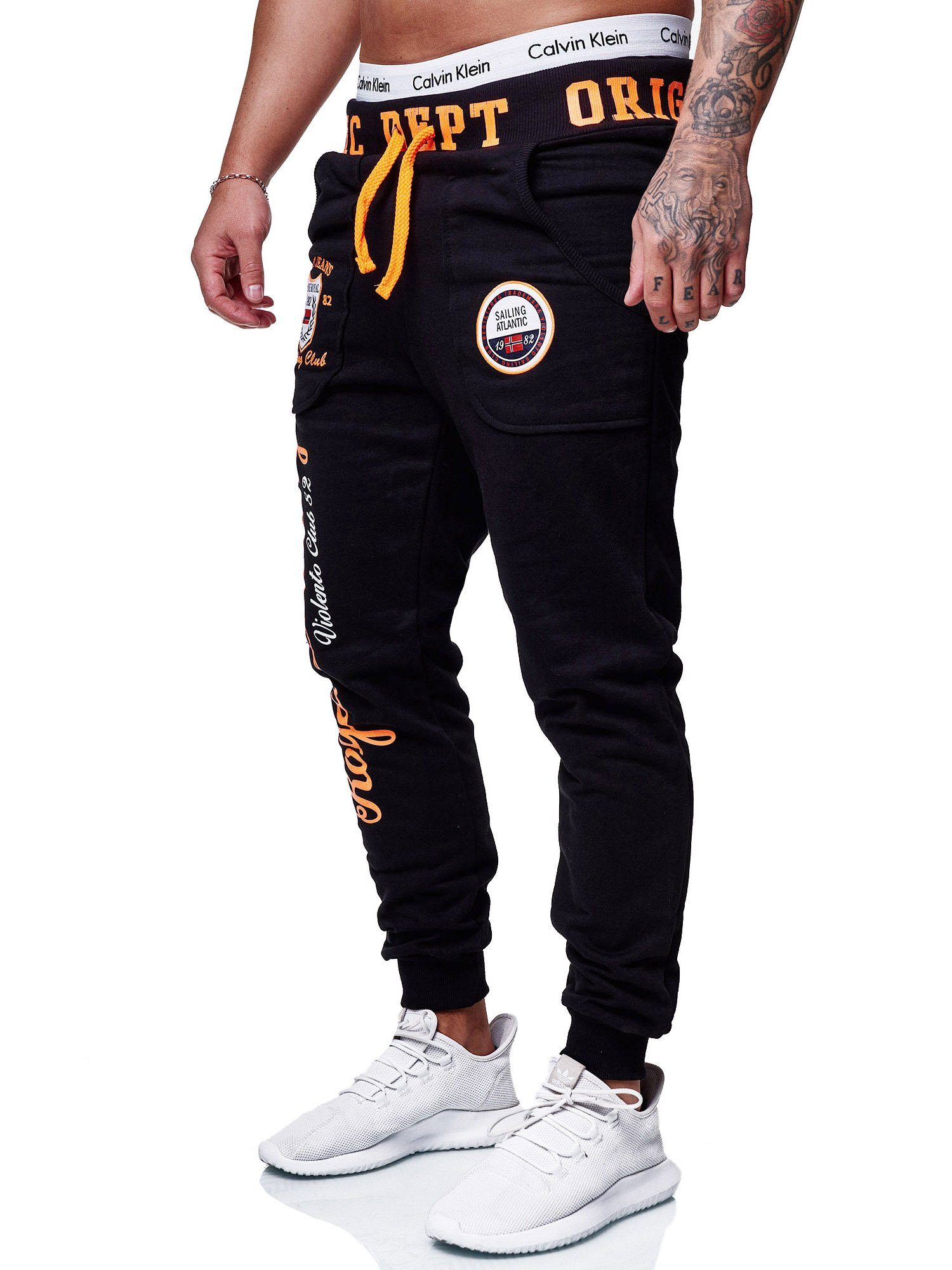 OneRedox Jogginghose JG-601C (Sporthose Trainingshose Fitness Freizeit Casual Schwarz-orange Sweatpants, 1-tlg)