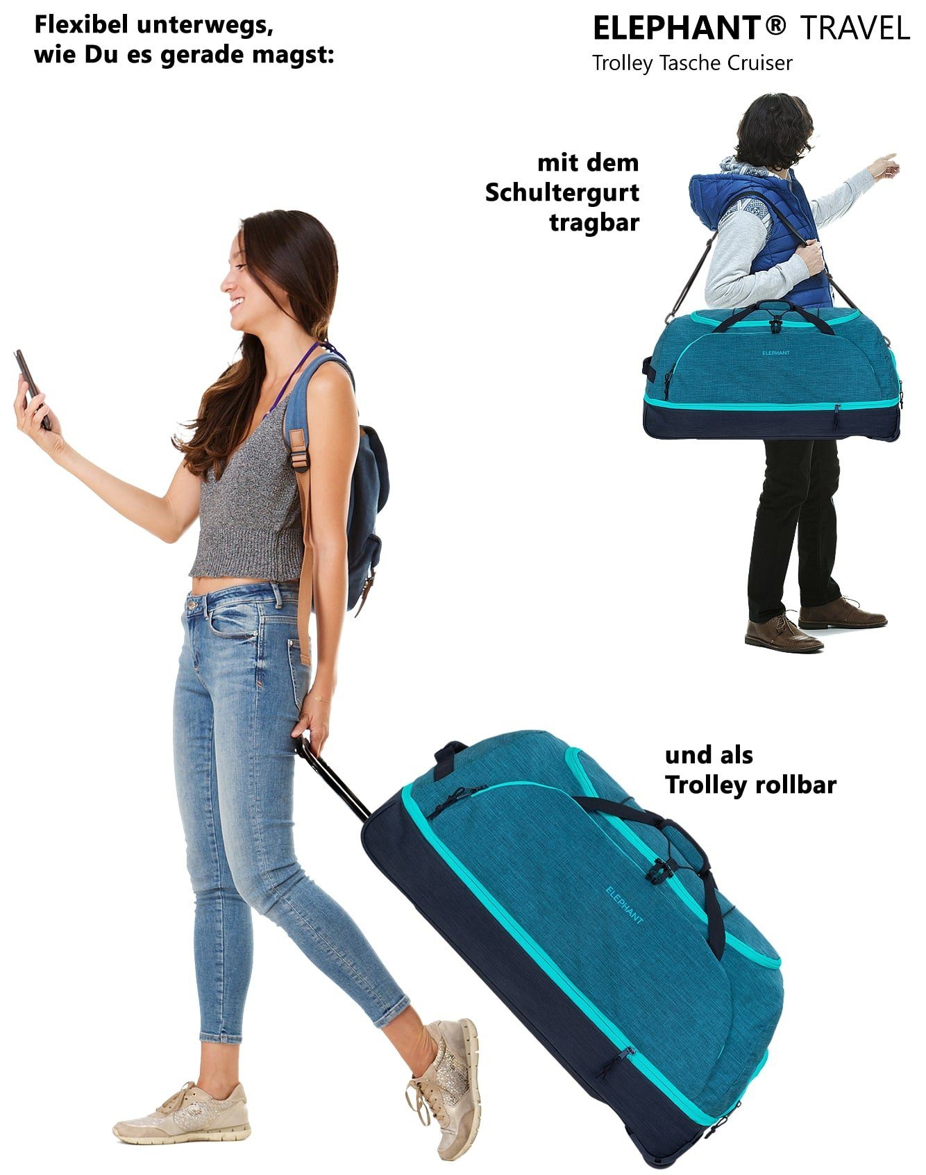 ELEPHANT Weichgepäck-Trolley Cruiser Trolley 100-135 L Reisetasche Travel, Tasche Softcase Gepäck Reise Urlaub Trolly