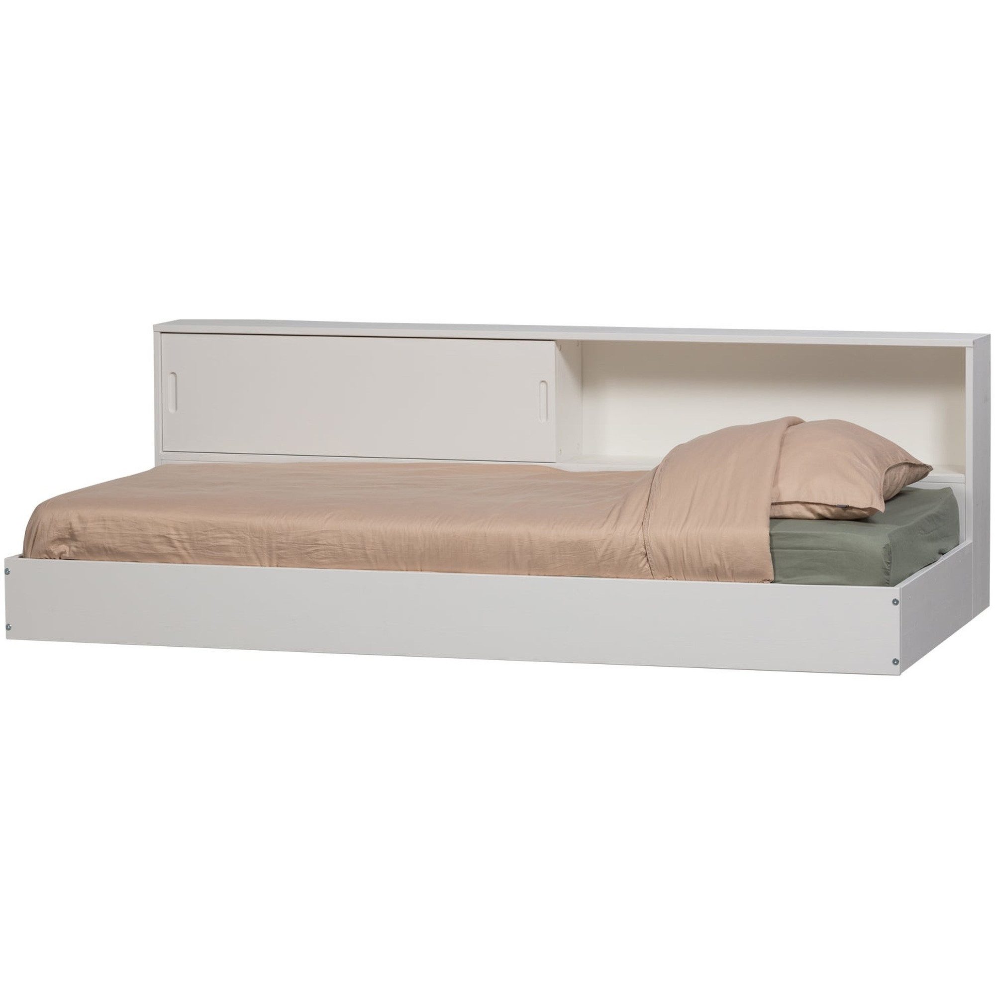 WOOOD Bettgestell Carter Kiefer [FSC] Weiß 90x200 cm – Einzelbett mit Stauraum, Modernes und zeitloses Bett, mit Stauraum