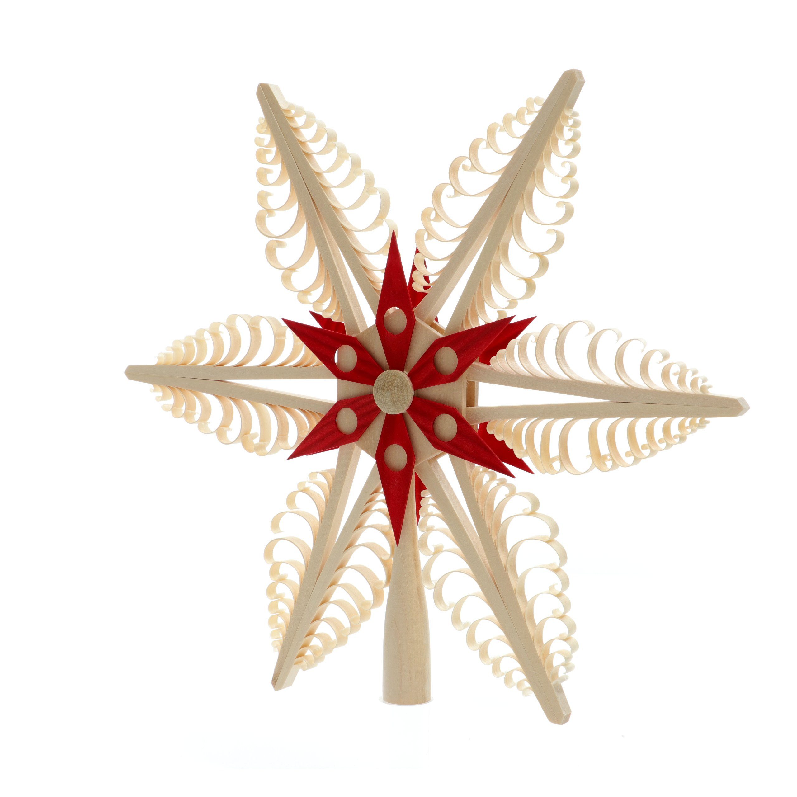 Christbaumspitze Baumschmuck Christbaumspitze Mitte mit Holzstern Rot (Beidseitig)