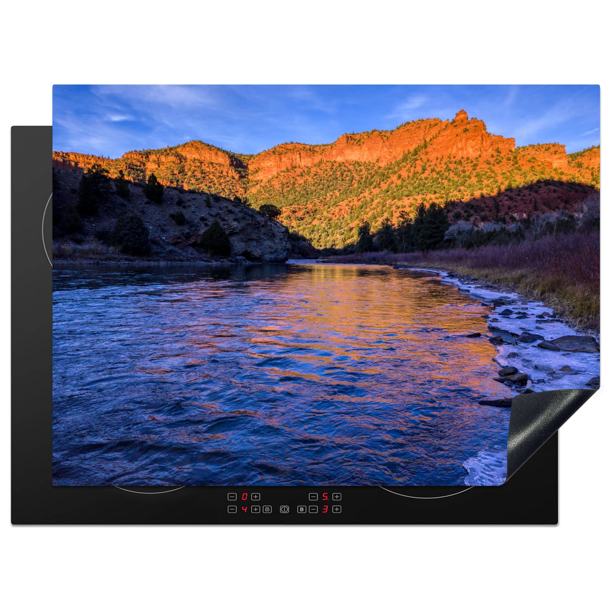 MuchoWow Herdblende-/Abdeckplatte Die Berglandschaft spiegelt sich im Colorado River wider, Vinyl, (1 tlg), 71x52 cm, Induktionskochfeld Schutz für die küche, Ceranfeldabdeckung