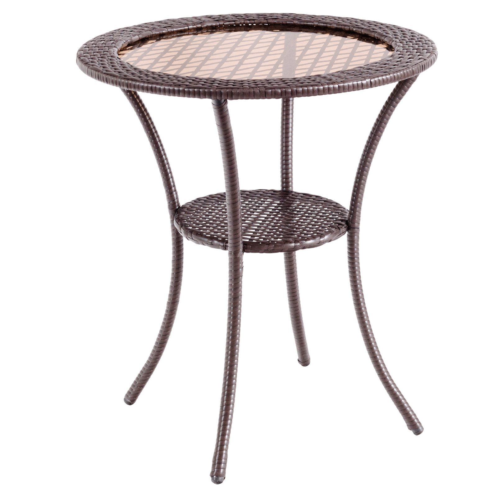 COSTWAY Gartentisch, Rattan, rund, mit Ablage und Glasplatte, 64 x 72 cm