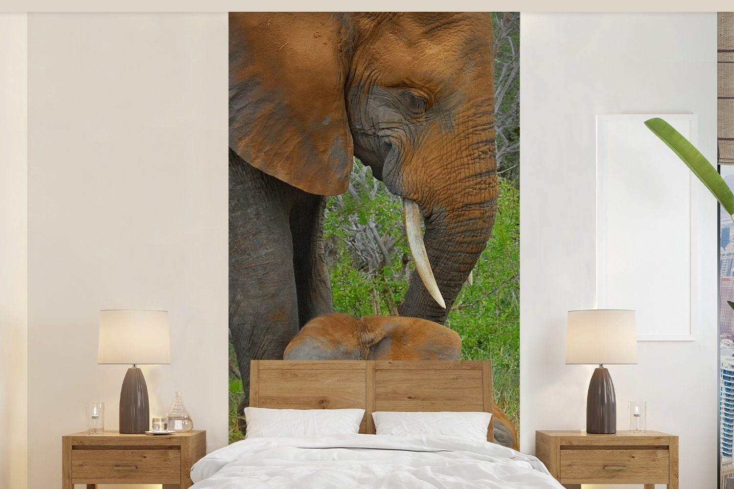 MuchoWow Fototapete Elefant - Tiere - Sand - Natur, Matt, bedruckt, (2 St), Vliestapete für Wohnzimmer Schlafzimmer Küche, Fototapete