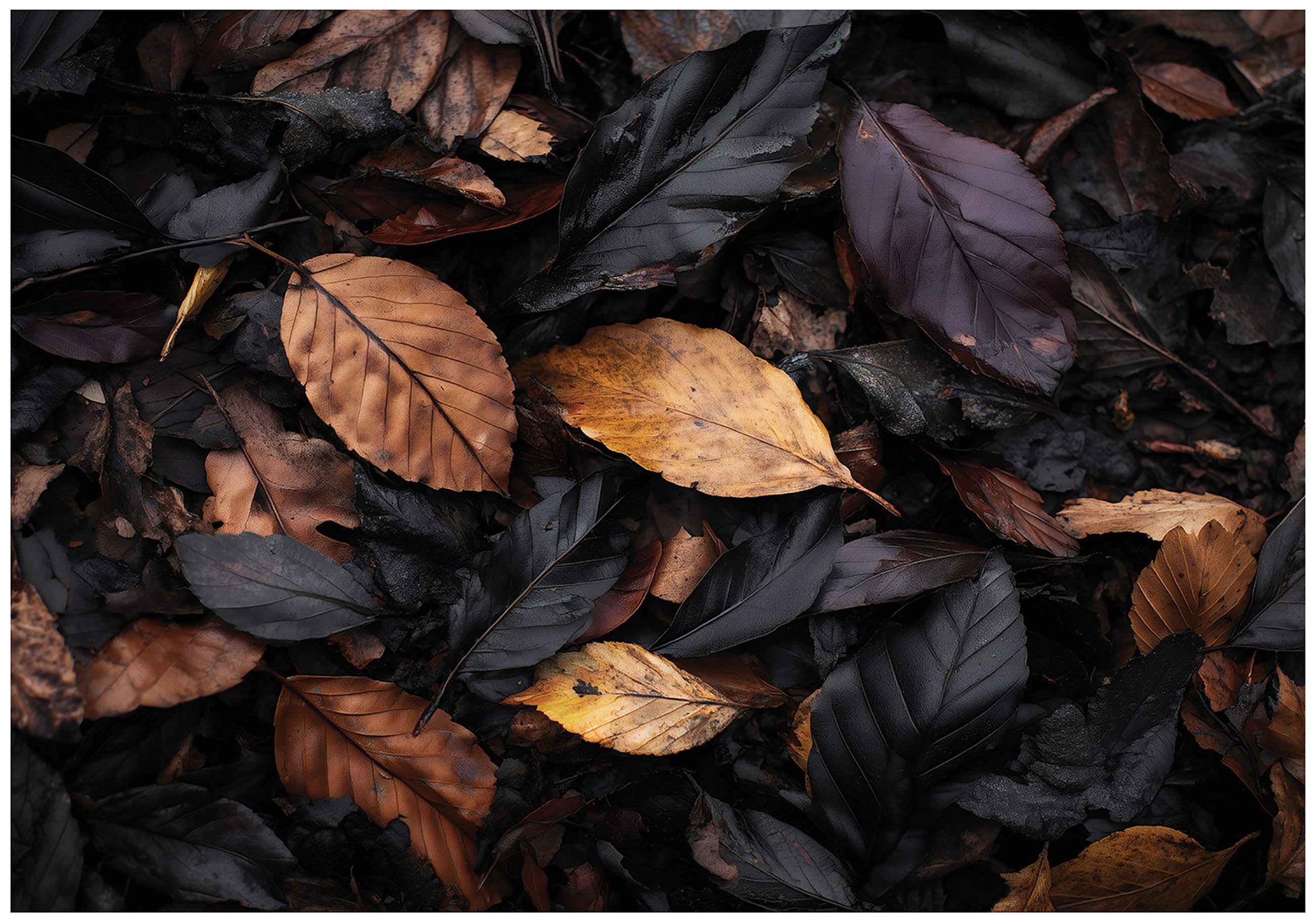 Wallarena Fototapete Blätter Schwarz Orange Vlies Tapete Wohnzimmer Schlafzimmer Wandtapete, Glatt Vlies Washable, Blätter, Schwarz, Orange, (Packung, 2 St., Vlies Fototapete), Vliestapete schwarz Wohnzimmer Schlafzimmer Küche Tapete + Kleister