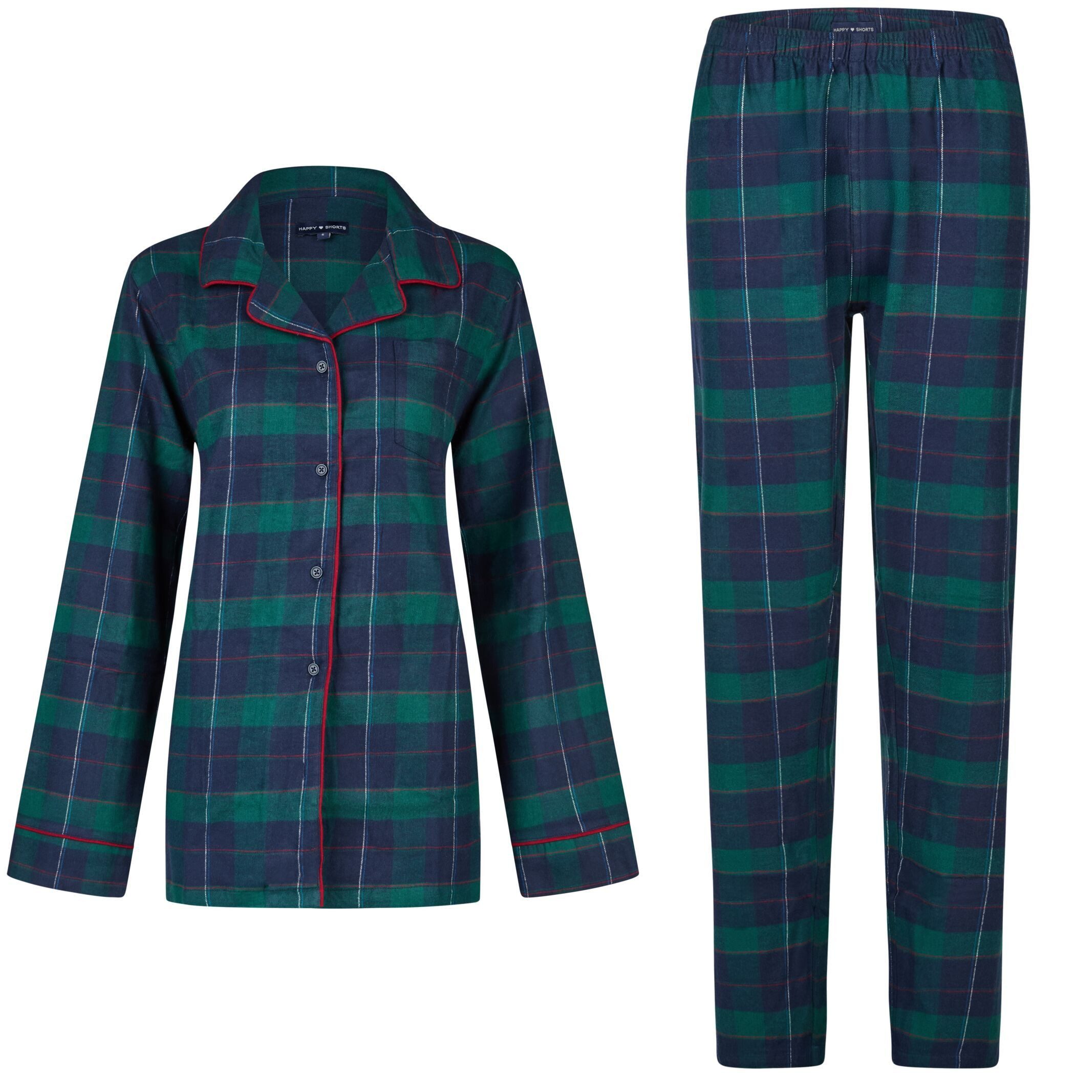 HAPPY SHORTS Pyjama Happy Shorts Damen Flanell Pyjama Schlafanzug Homewear XMAS Grau Grün