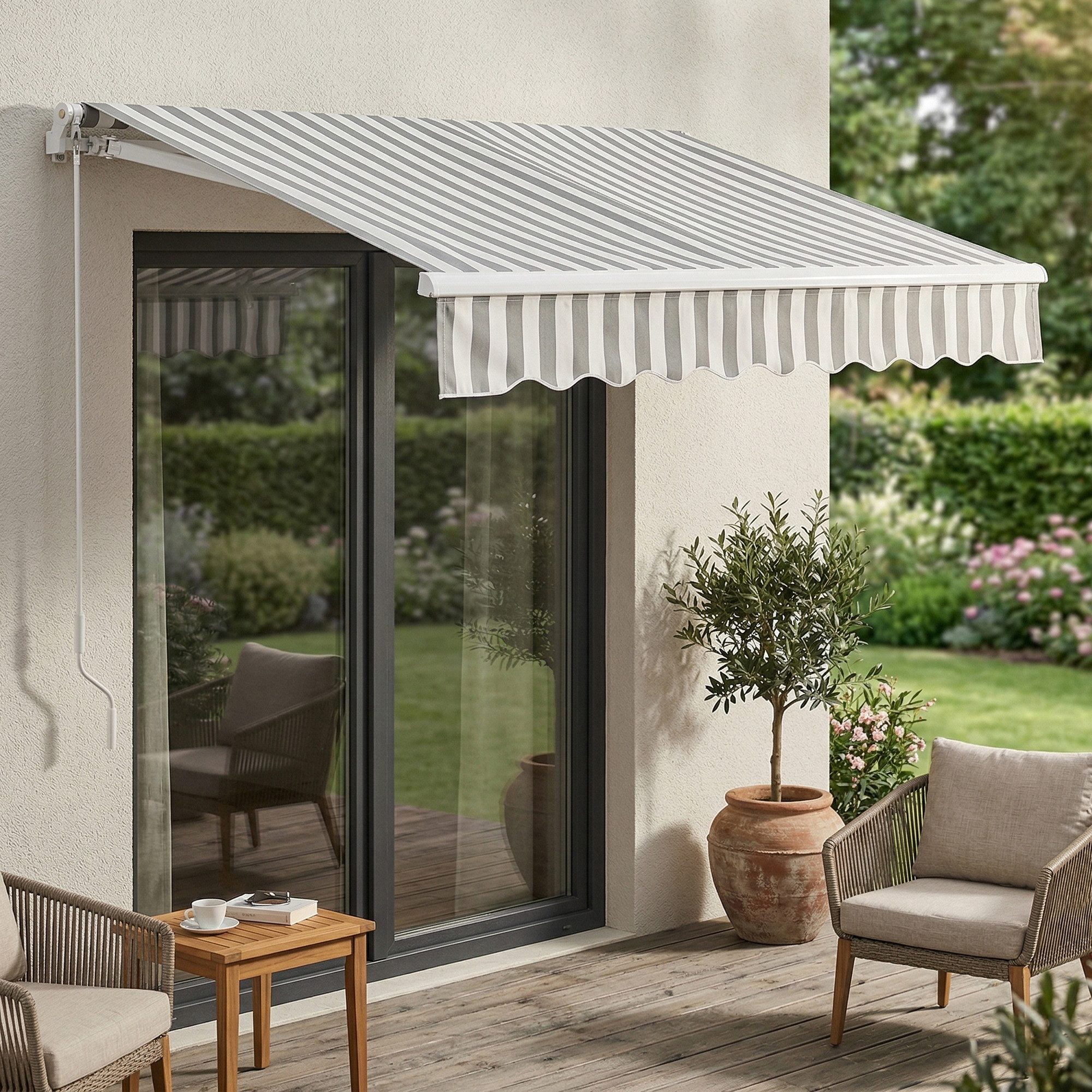 en.casa Gelenkarmmarkise »Bitonto« Aluminiumgestell 250 x 200 cm Grau / Weiß