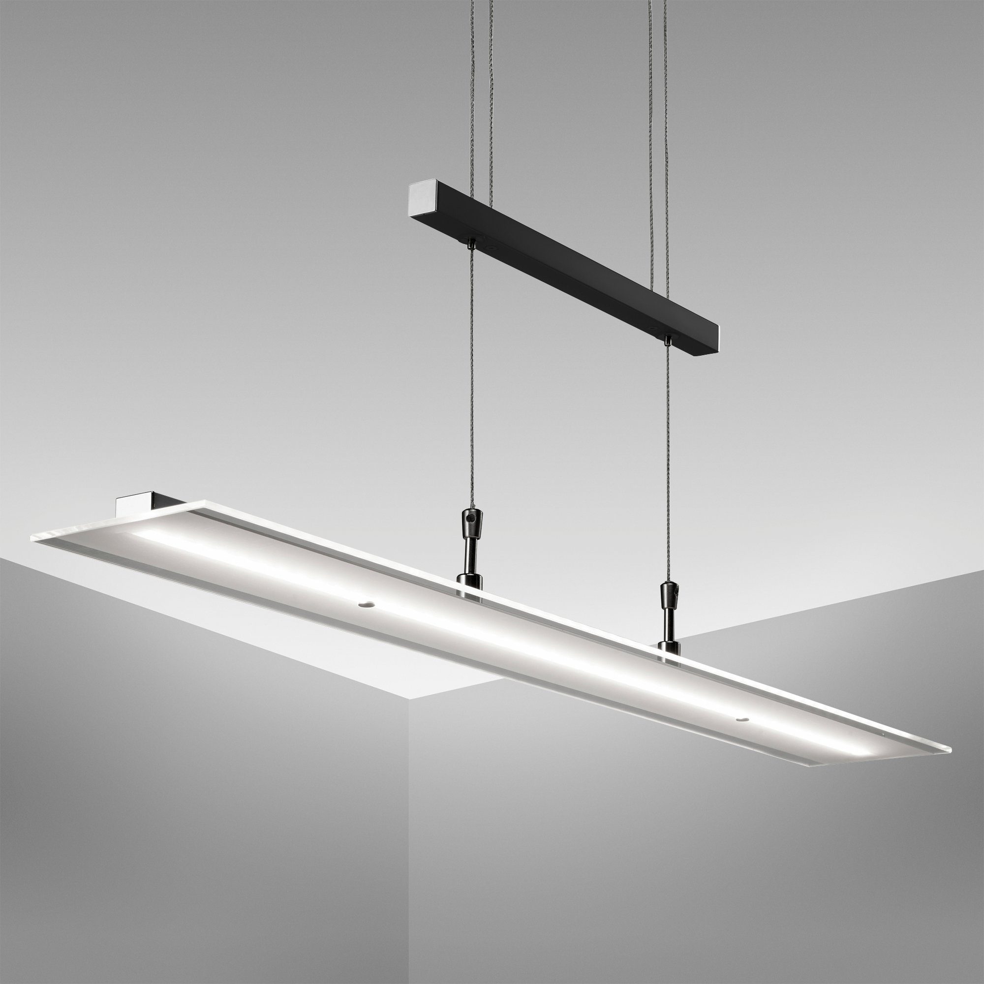 B.K.Licht Pendelleuchte BK_PL1491 Dimmbare LED Pendelleuchte, 20 W, Schwarz, B: 85 cm, Dimmfunktion, LED fest integriert, Warmweiß, 1.600 Lm, 3.000K Warmweiße Lichtfarbe, Höhenverstellbar, Echtglas